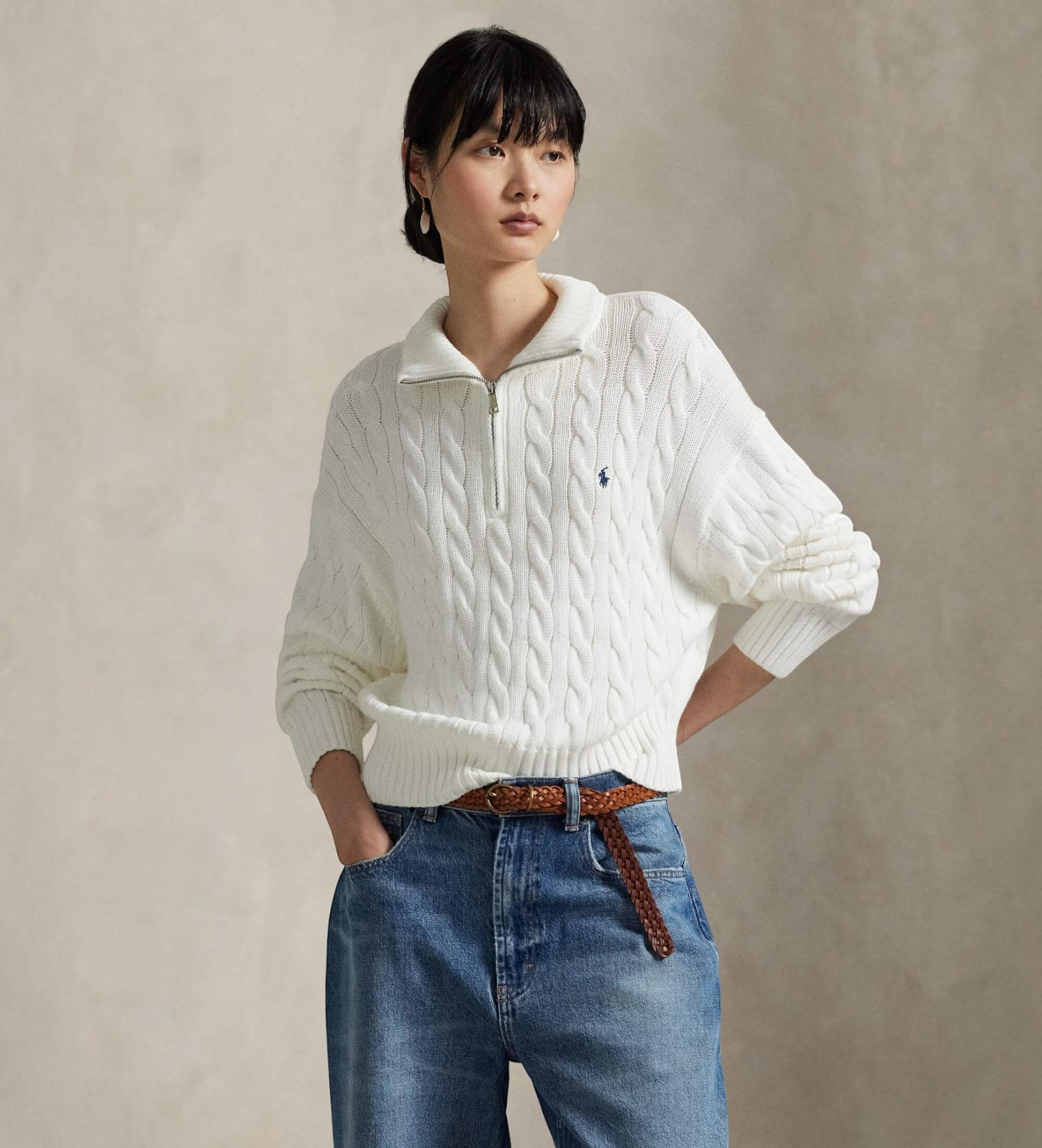 Polo Ralph Lauren für Damen. 211963467001 Baumwolltrikot in weißem Ecru-Strickjersey (M), Lässig, Baumwolle