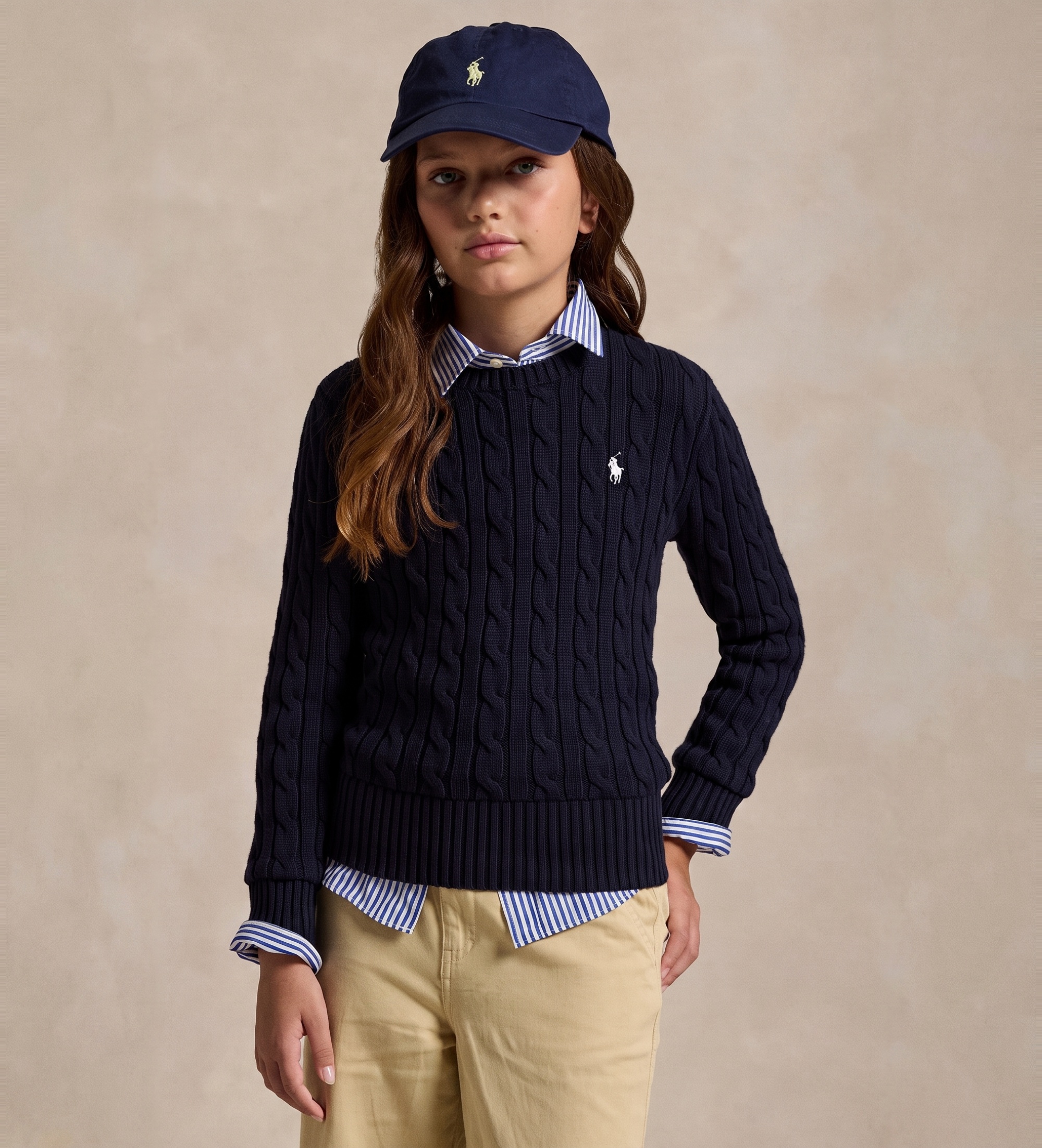 Polo Ralph Lauren für Mädchen. 313901316009 Marineblauer Strickpullover aus Baumwolle in Ecru-Strick ((S) 7años= 130/134cm), Lässig, Kinderb