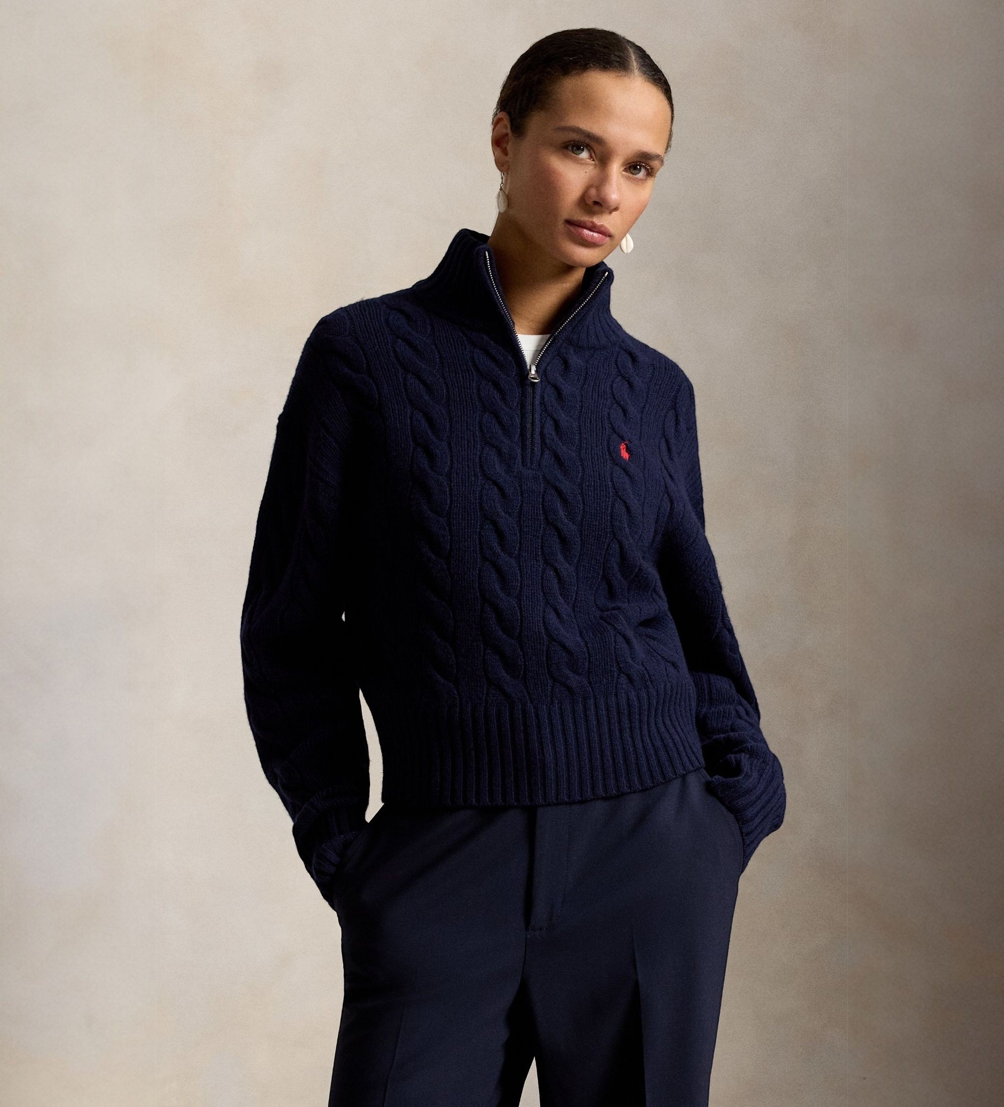 Polo Ralph Lauren für Damen. 211972130004 Marineblauer Strickpullover aus Wolle und Kaschmir (M), Lässig