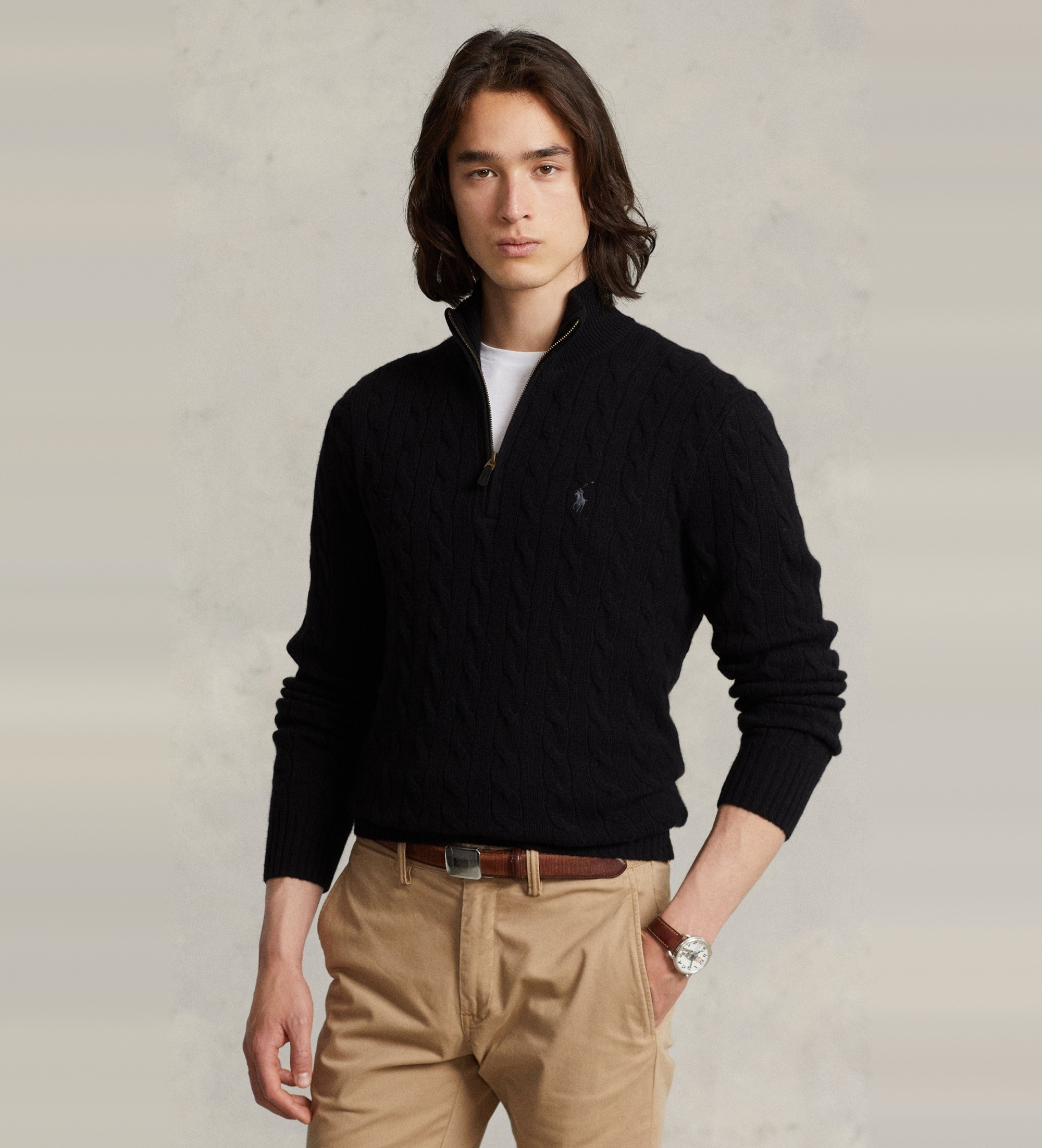 Polo Ralph Lauren für Herren. 710876766005 Schwarzer Strickpullover mit Reißverschluss (S), Lässig, Wolle, Klassisch