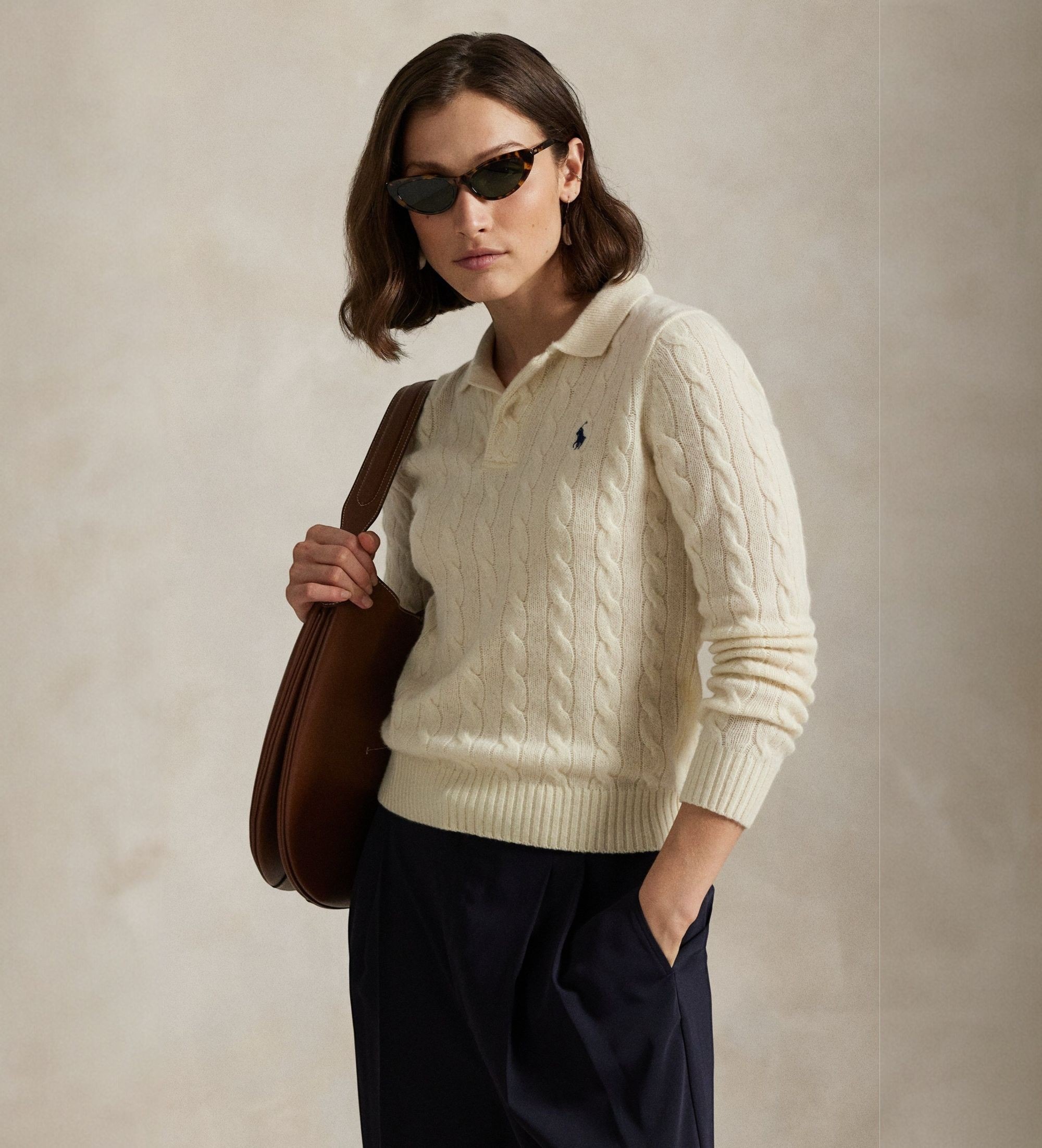 Polo Ralph Lauren für Damen. 211972132001 Beigefarbenes Poloshirt aus Wolle und Kaschmir (M), Lässig