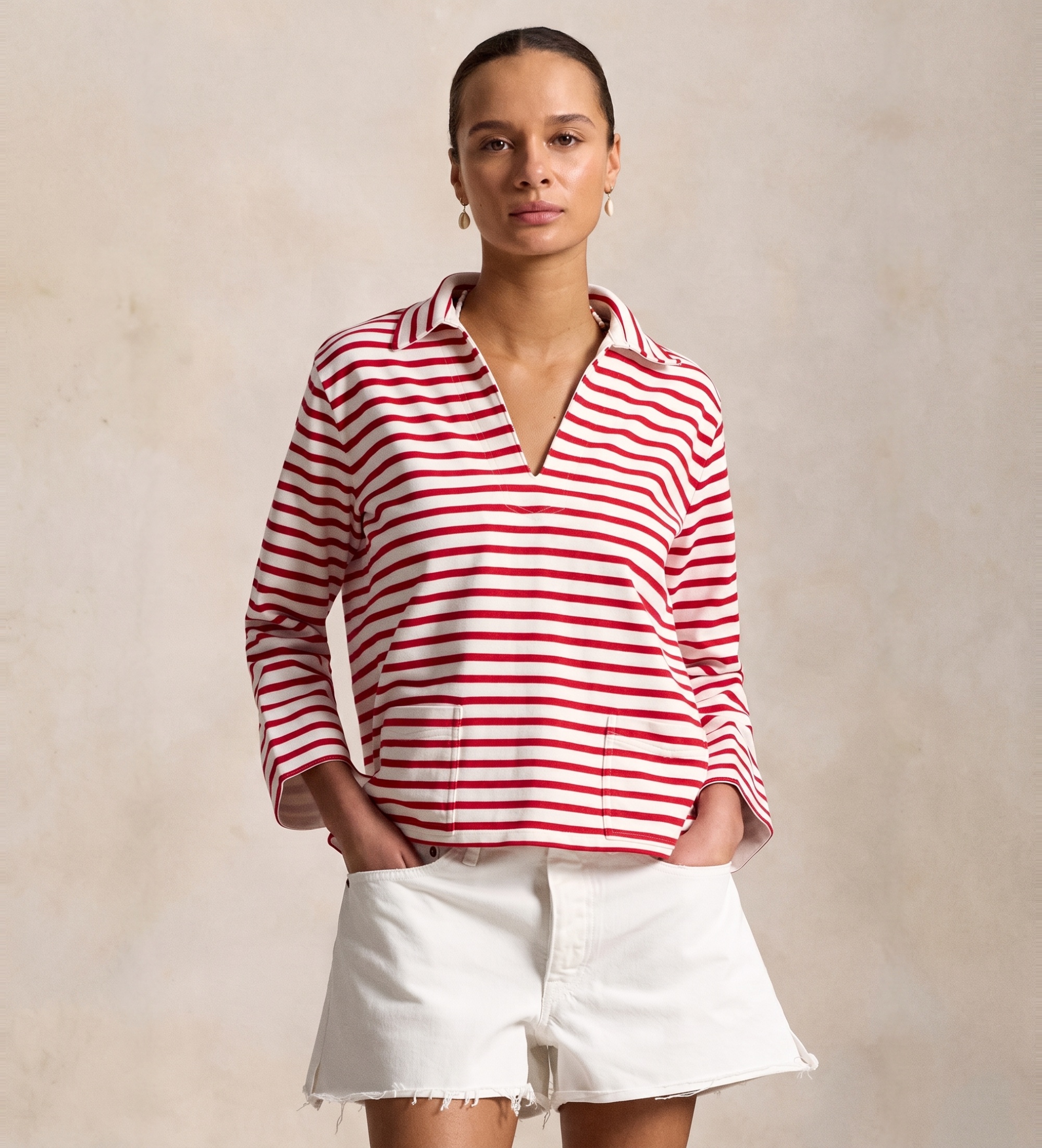 Polo Ralph Lauren für Damen. 211A12733002 Polo Gestreift rot (M), Lässig, Baumwolle, Langarm