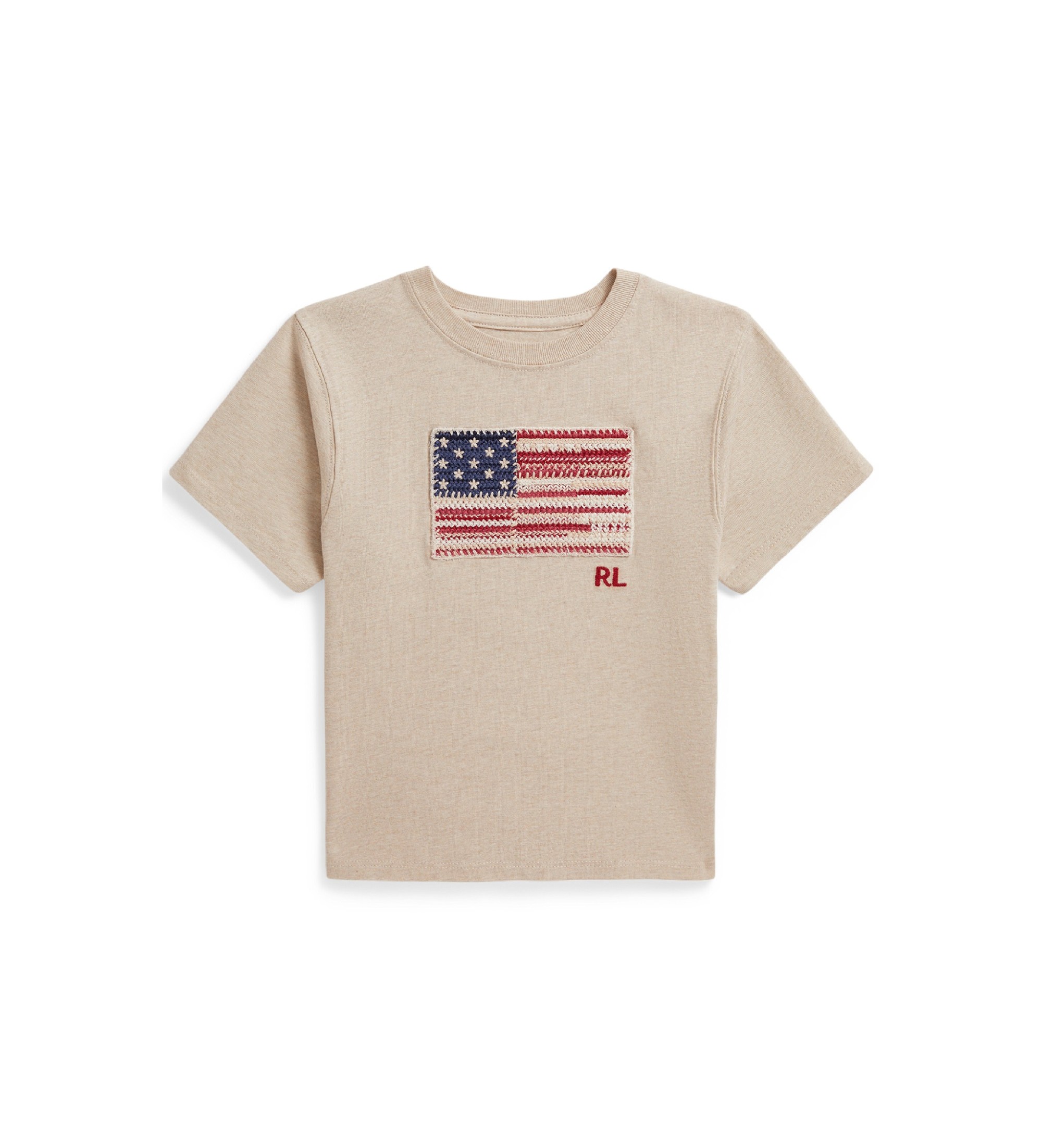 Polo Ralph Lauren für Mädchen. 312B20043001 T-Shirt Flag beige (5años= 109/116cm), Lässig, Baumwolle, Kurzarm, Kinderbekleidung