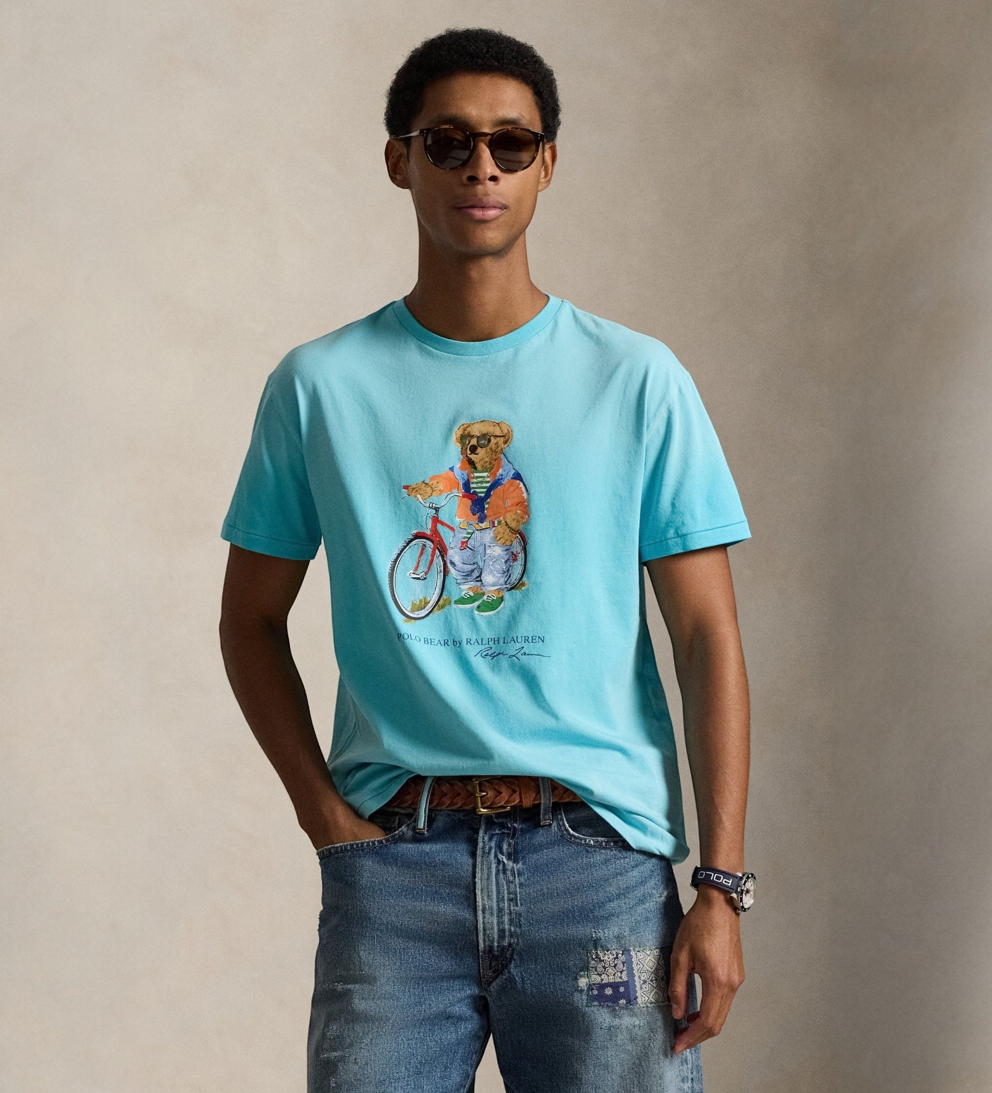 Polo Ralph Lauren für Herren. 710B16613001 Custom Slim Fit T-Shirt mit blauem Bär Polo (S), Lässig, Baumwolle, Kurzarm