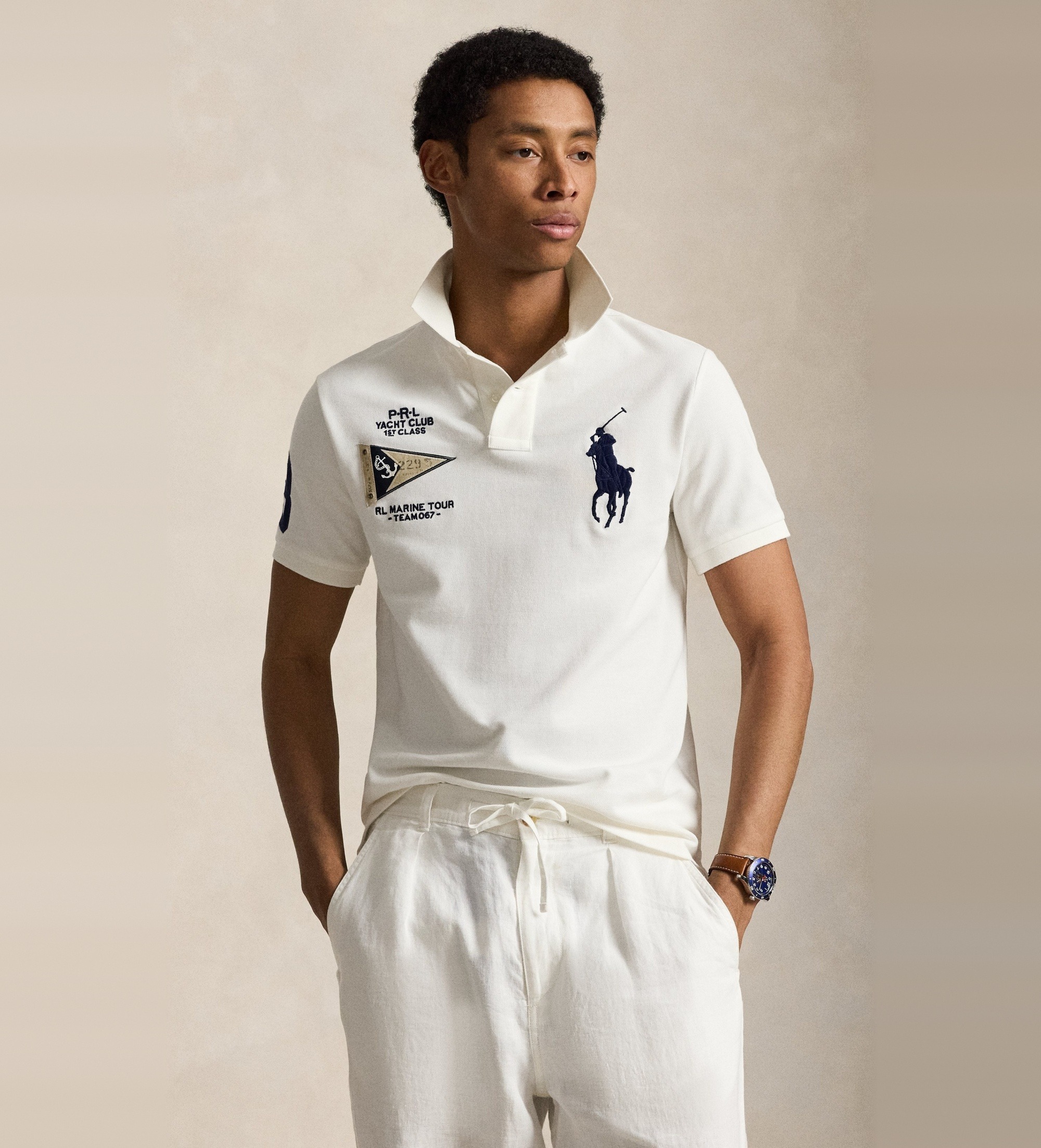 Polo Ralph Lauren für Herren. 710B21921003 Poloshirt mit Big Pony Custom Slim Fit weiß (S), Lässig, Baumwolle, Kurzarm