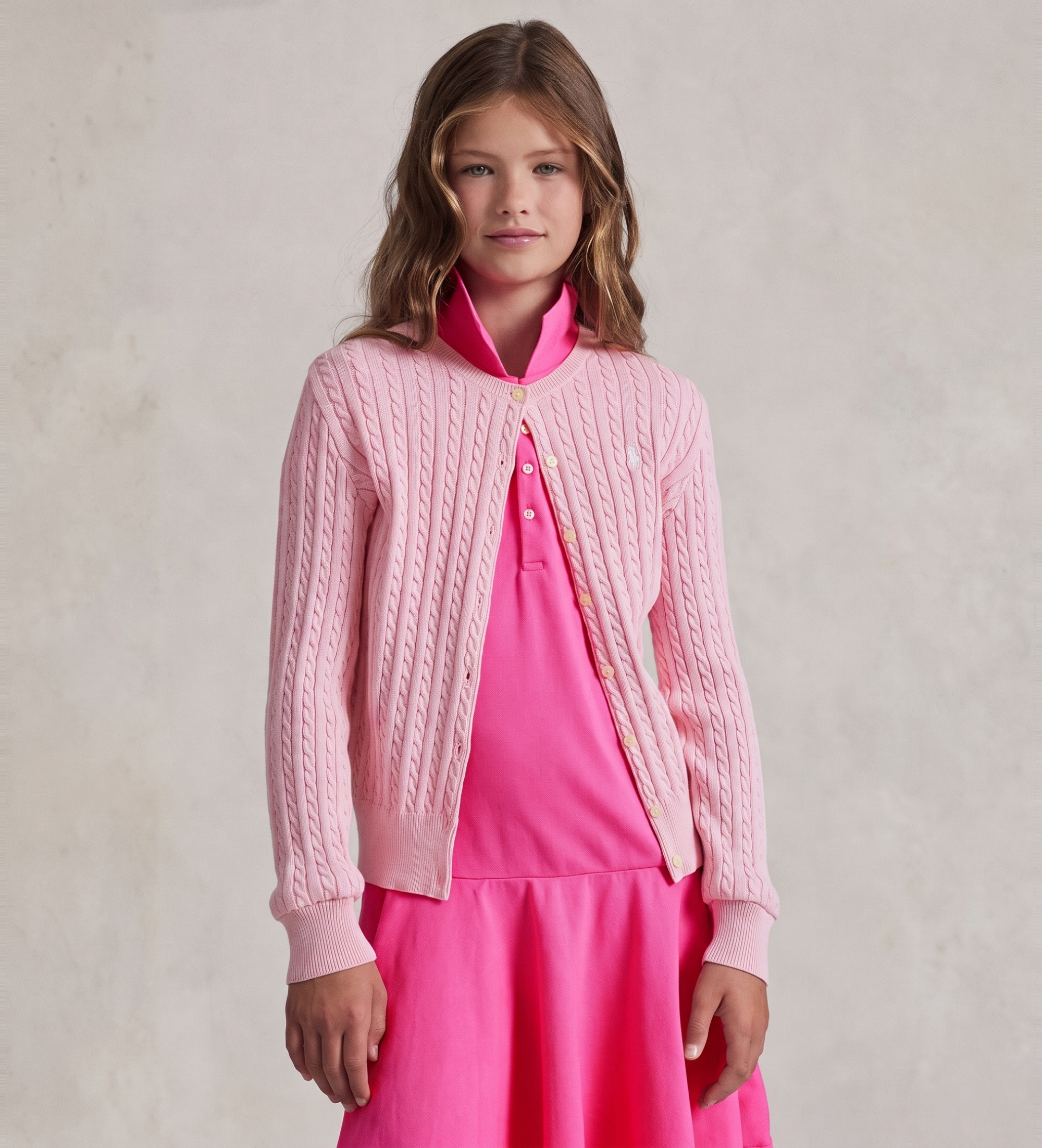 Polo Ralph Lauren für Mädchen. 313543047010 Rosa Baumwoll-Strickjacke aus Achter-Strick ((S) 7años= 130/134cm), Lässig, Baumwolle, Kinderbek