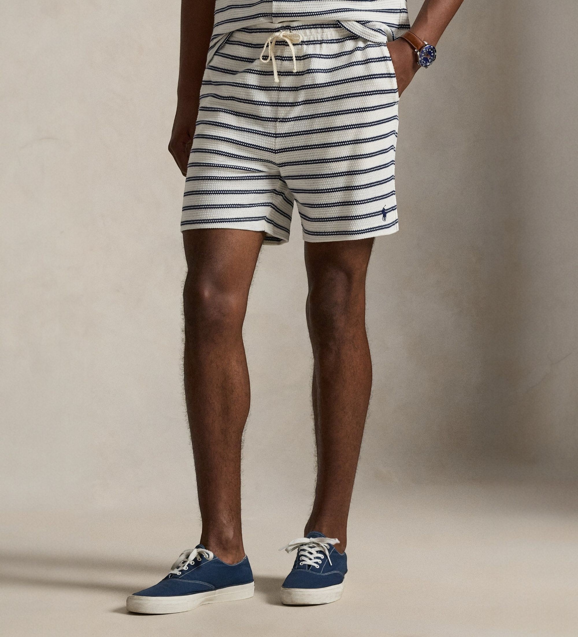 Polo Ralph Lauren für Herren. 710B14506001 Gestrickte Shorts und Pointelle weiß, marineblau (M), Lässig, Baumwolle