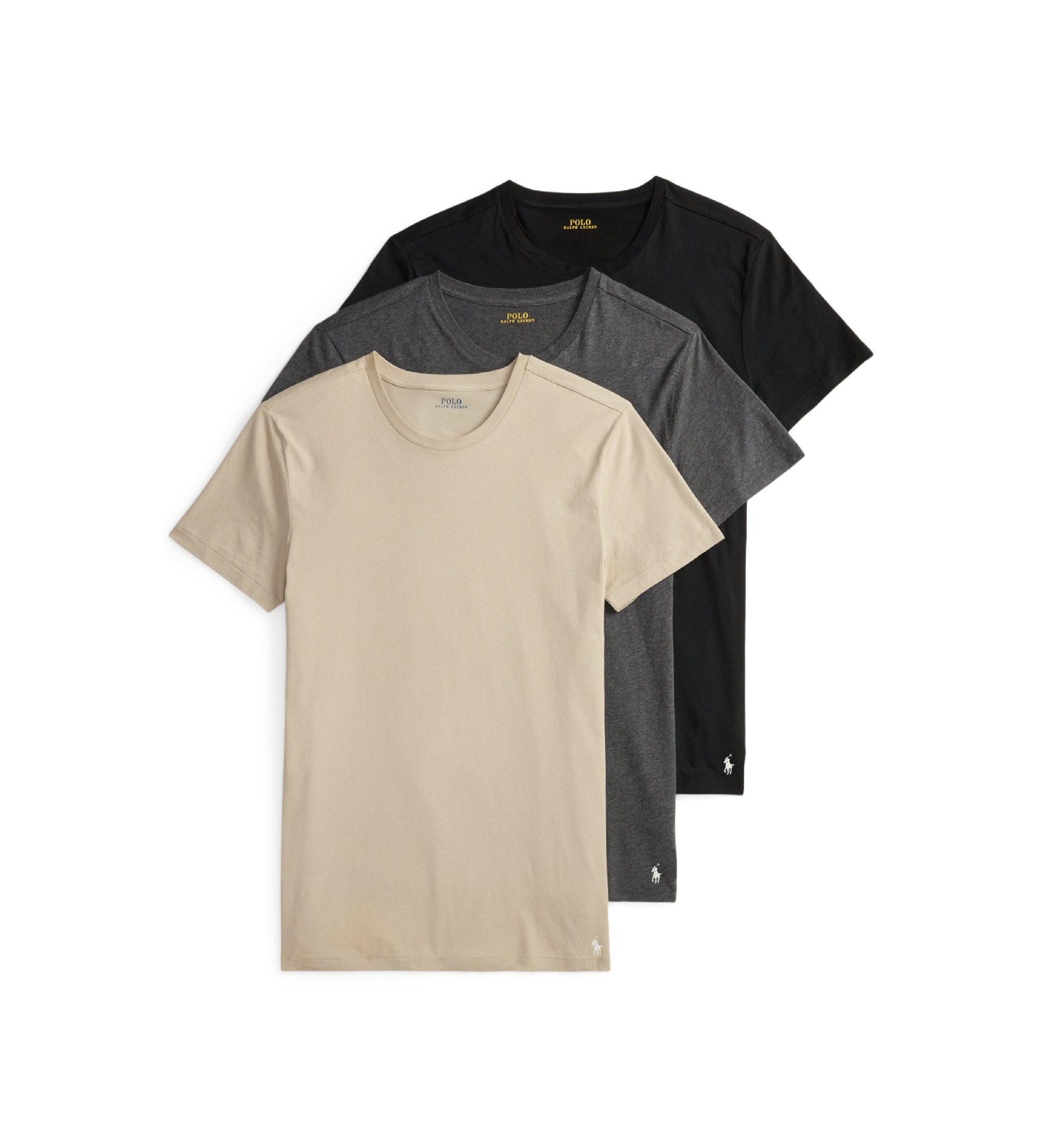 Polo Ralph Lauren für Herren. 714830304037 3er-Pack Rundhals-T-Shirts (XL), Schwarz, Beige, Lässig, Heimtextilien, Grau, Baumwolle, Kurzarm