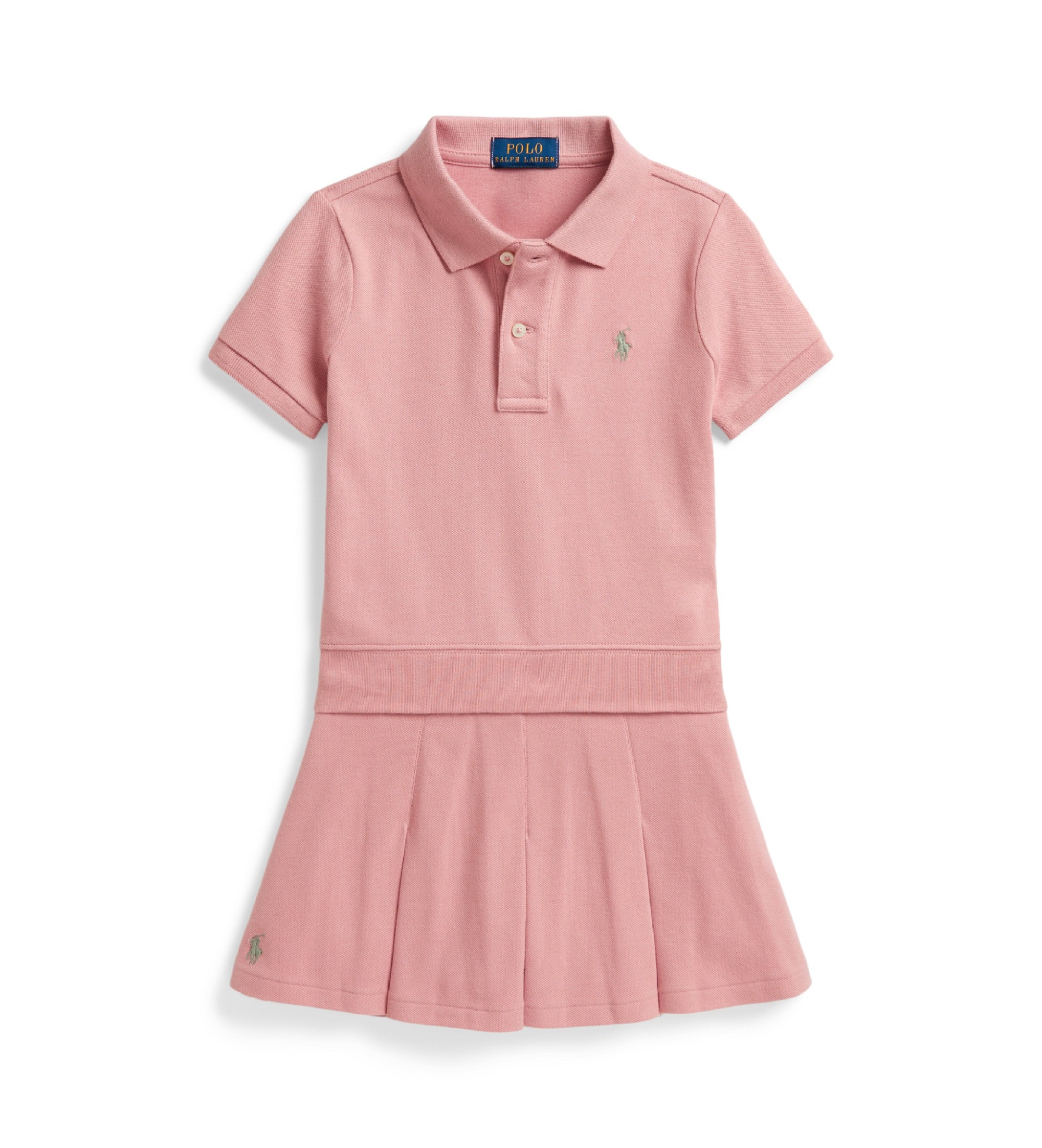Polo Ralph Lauren für Mädchen. 312B19943002 Boxy Fit Poloshirt und rosa Piqué-Rock und -Hose (5años= 109/116cm), Lässig, Baumwolle, Kurzarm,