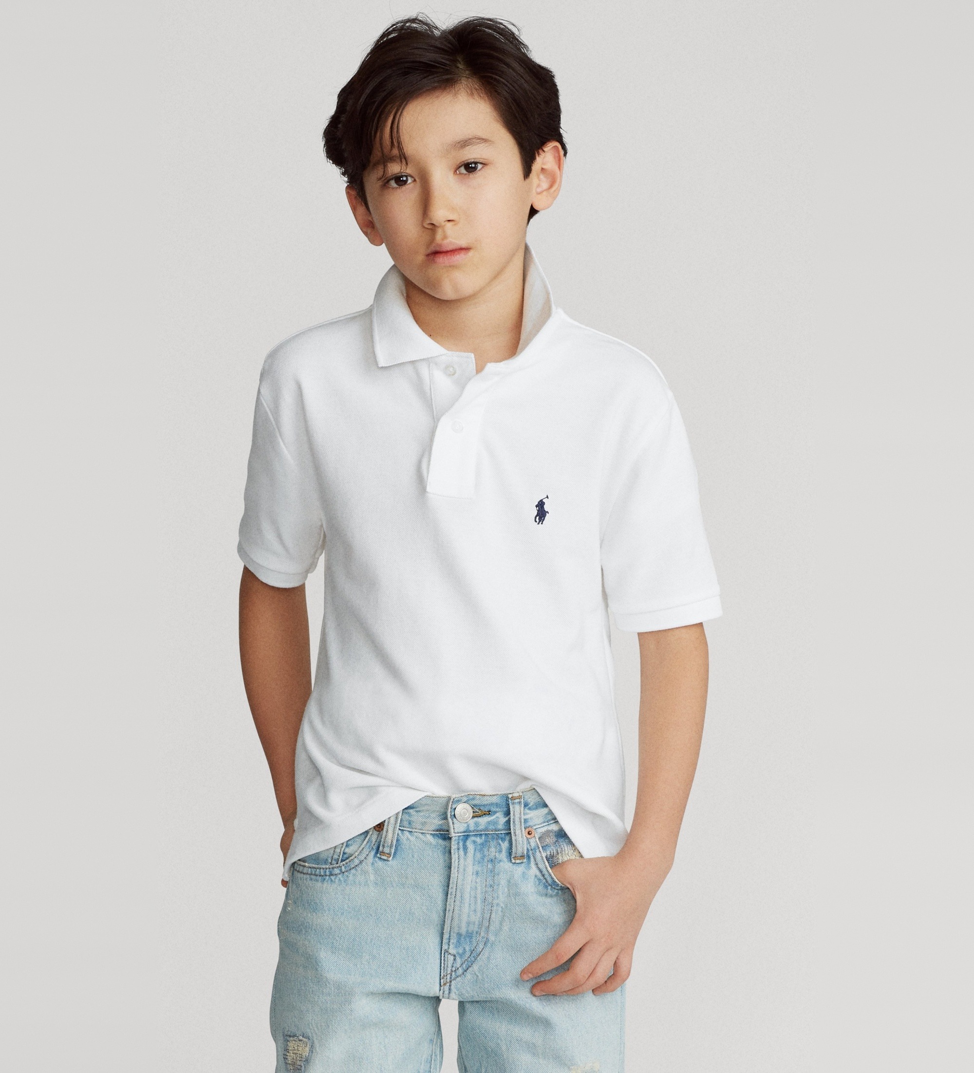 Polo Ralph Lauren für Jungen. 323603252004 Das kultige weiße Piqué-Poloshirt ((S) 6/7años= 136/138cm), Lässig, Baumwolle, Kurzarm, Kinderbek