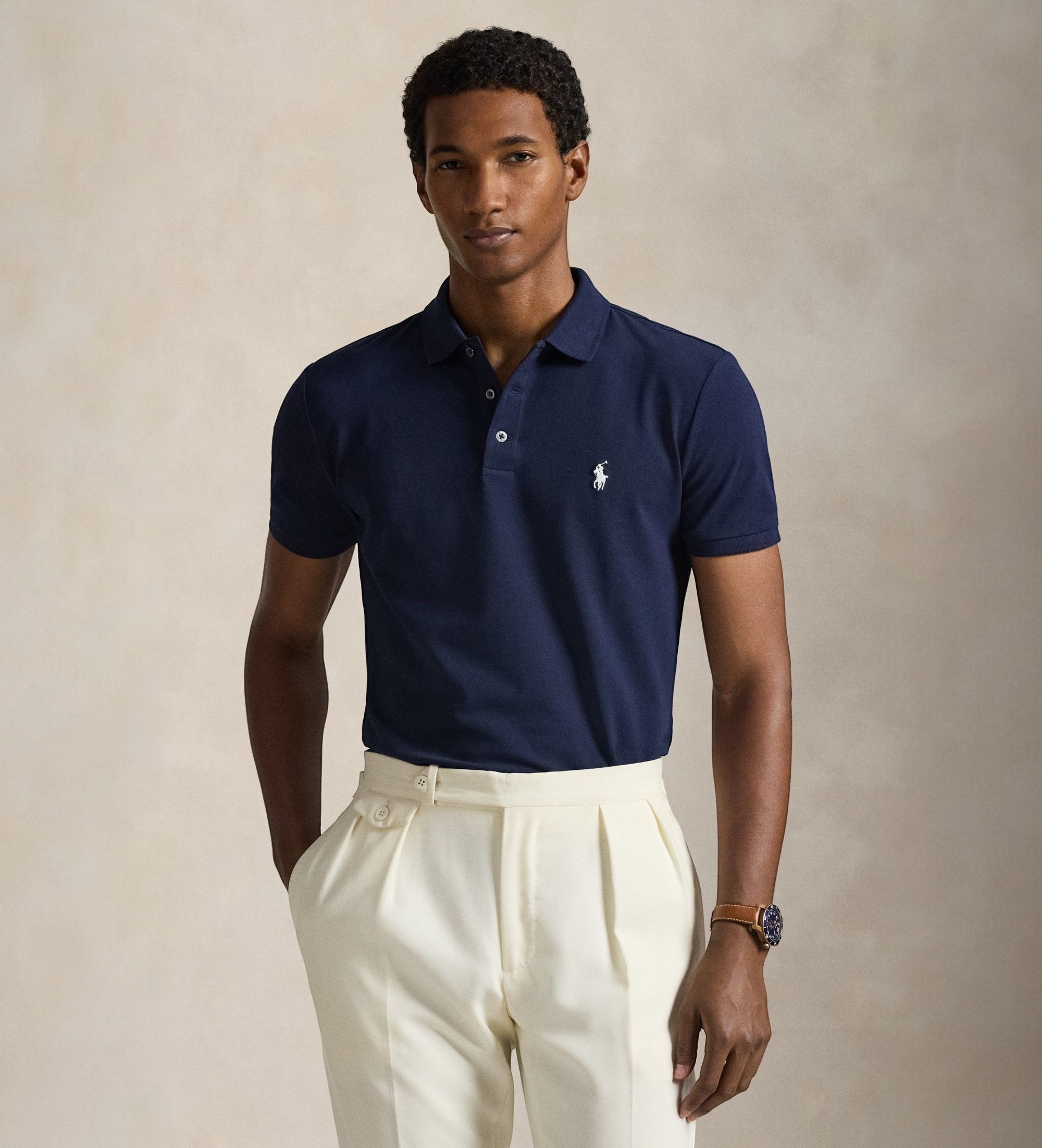 Polo Ralph Lauren für Herren. 710941439038 Stretch-Piqué Custom Slim Fit Poloshirt navy (XXL), Lässig, Baumwolle, Kurzarm, Marine