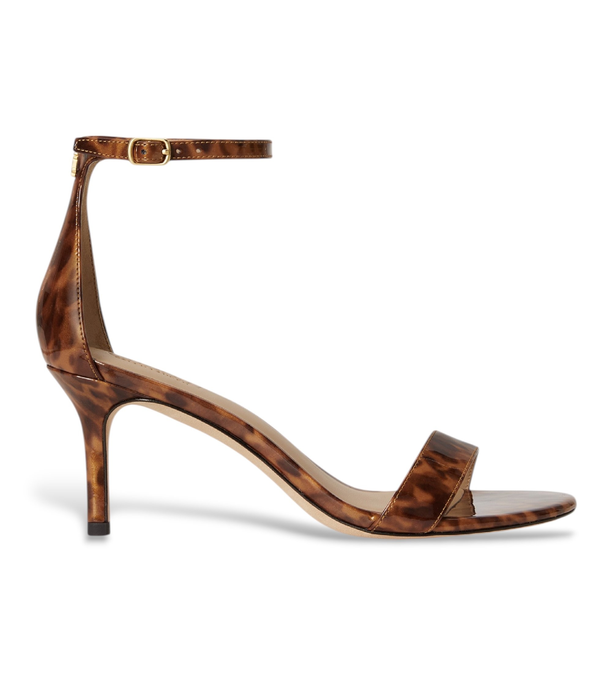 Lauren Ralph Lauren für Damen. 802P15743001 Allie Sandalen aus Schildpatt mit braunem Mittelabsatz (36), Leder, 5 bis 8 cm, Schnalle, Lässig
