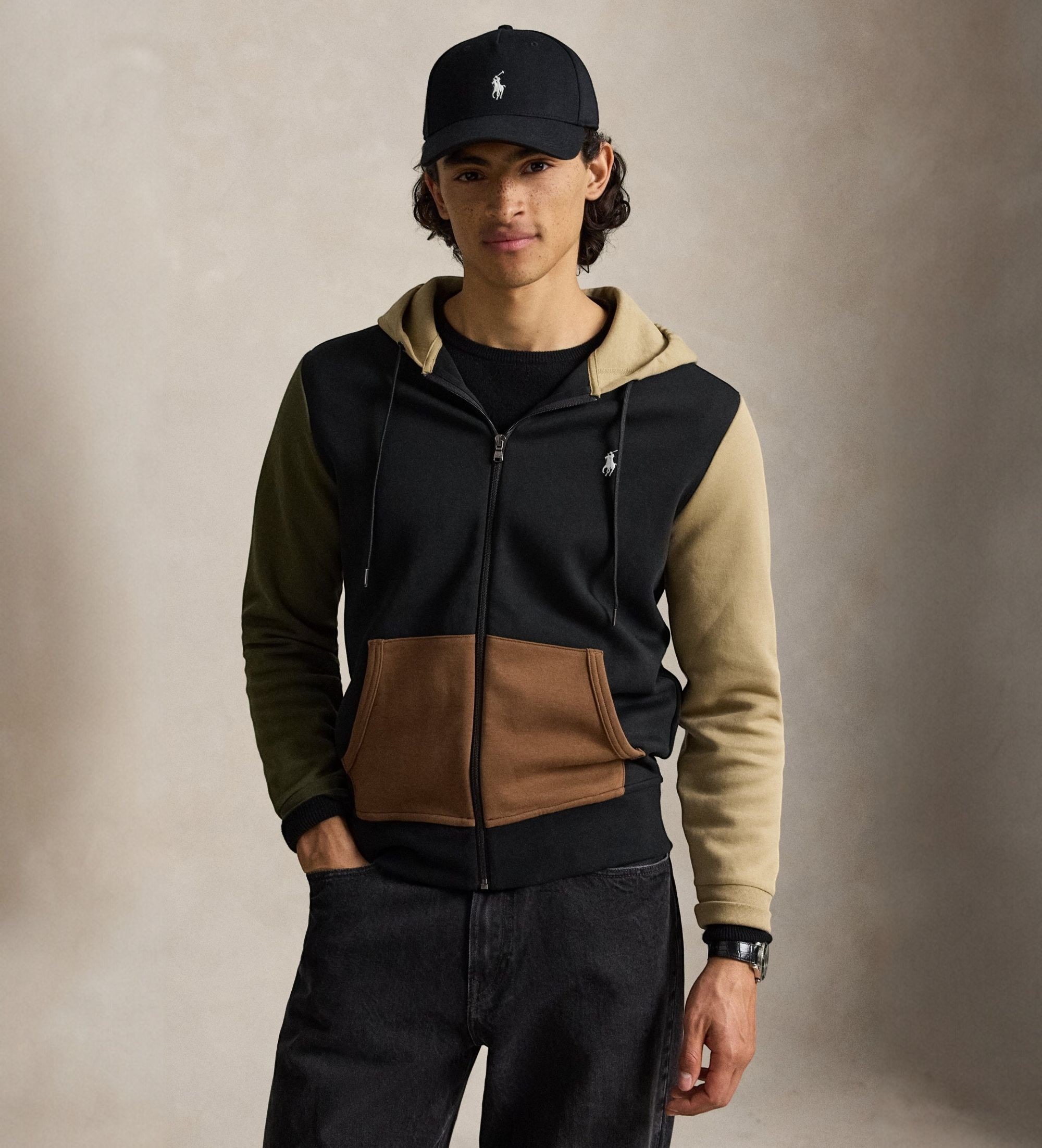 Polo Ralph Lauren für Herren. 710B26093001 Doppelstrick-Sweatshirt mit Reißverschluss schwarz (S), Lässig, Baumwolle