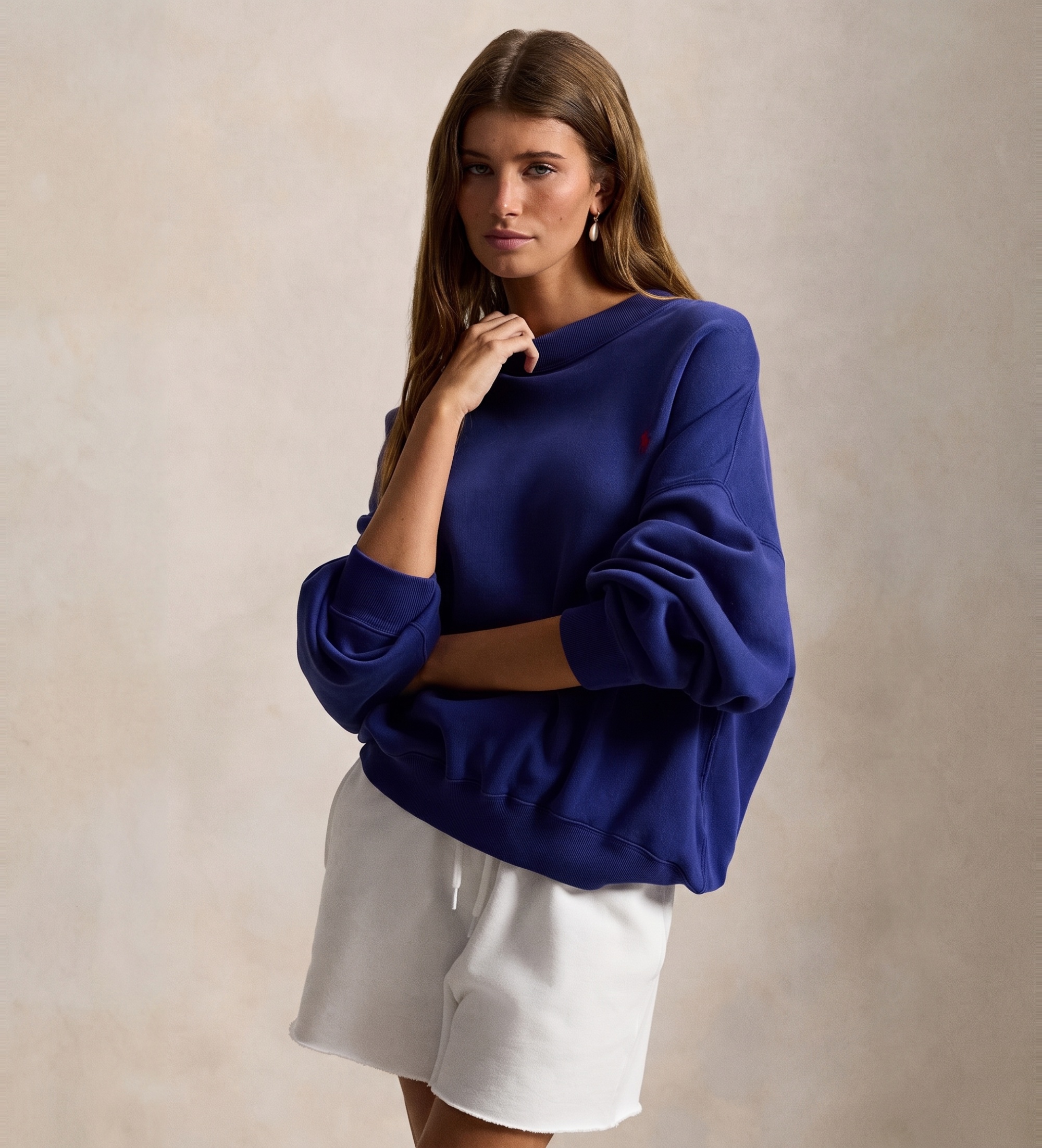 Polo Ralph Lauren für Damen. 211A96258001 Fleece-Sweatshirt mit blauem Rundhalsausschnitt (XXS), Lässig, Baumwolle, Langarm