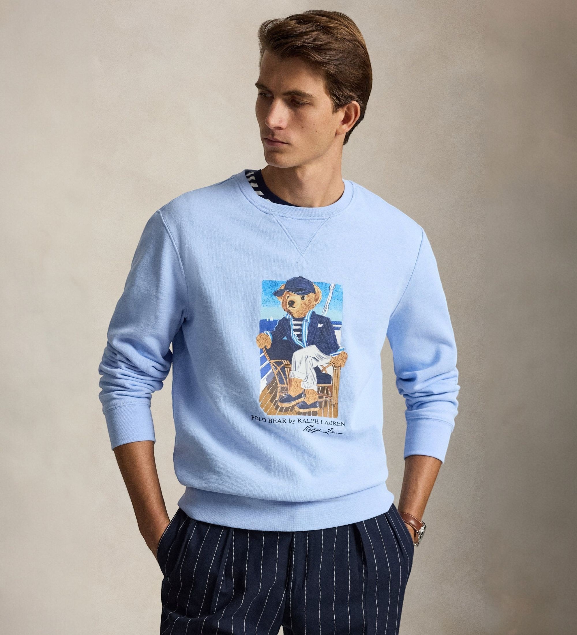 Polo Ralph Lauren für Herren. 710B18538001 Fleece-Sweatshirt mit blauem Polo-Bär (S), Lässig, Baumwolle, Langarm