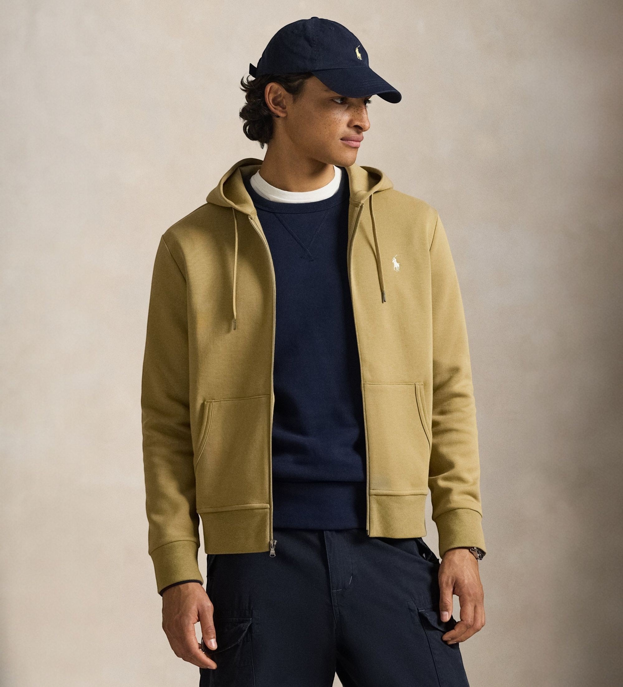 Polo Ralph Lauren für Herren. 710881517502 Hellbraunes Doppelstrick-Sweatshirt mit Reißverschluss (S), Lässig, Baumwolle