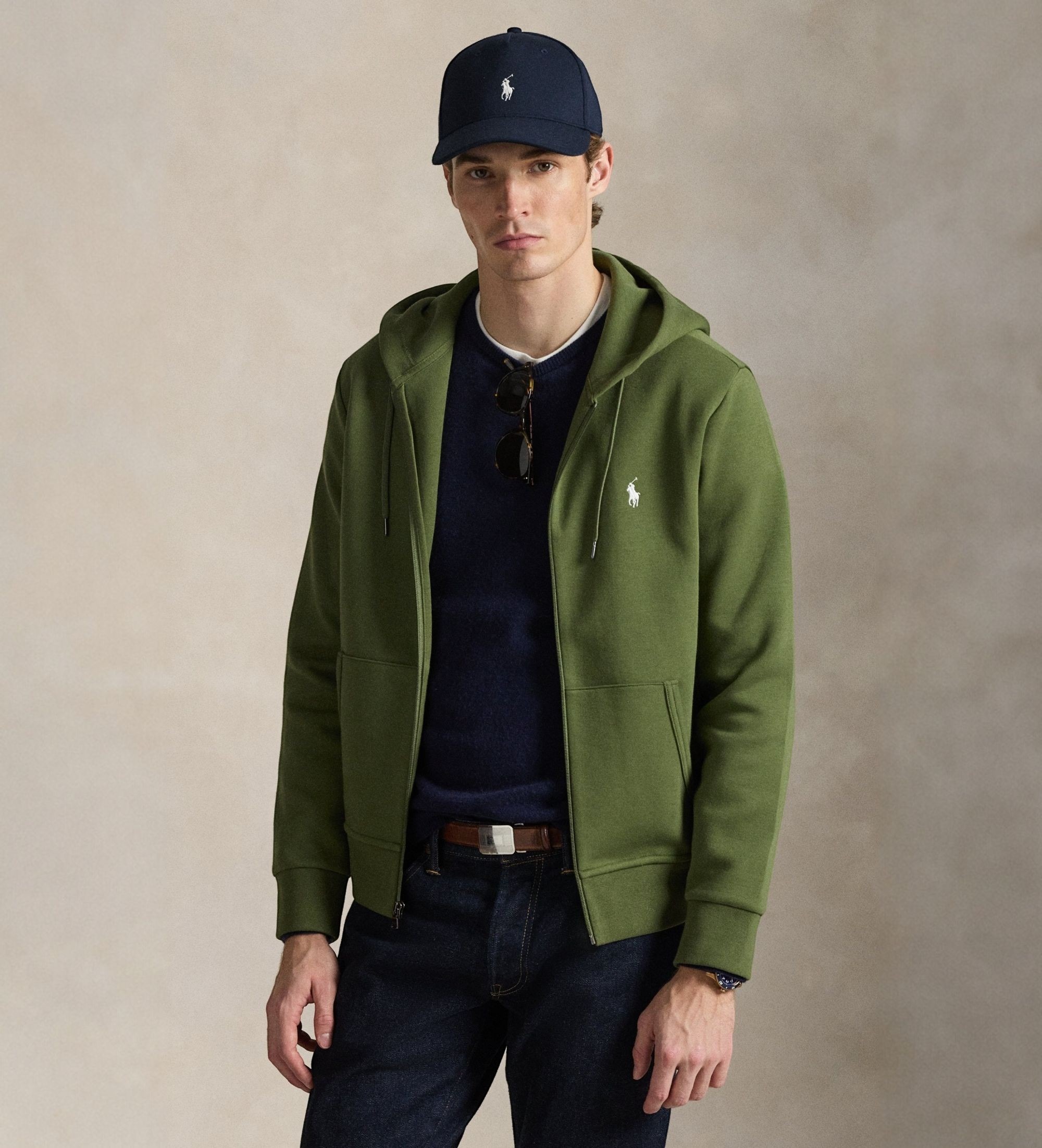 Polo Ralph Lauren für Herren. 710881517503 Grünes Doppelstrick-Sweatshirt mit Reißverschluss (M), Lässig, Baumwolle