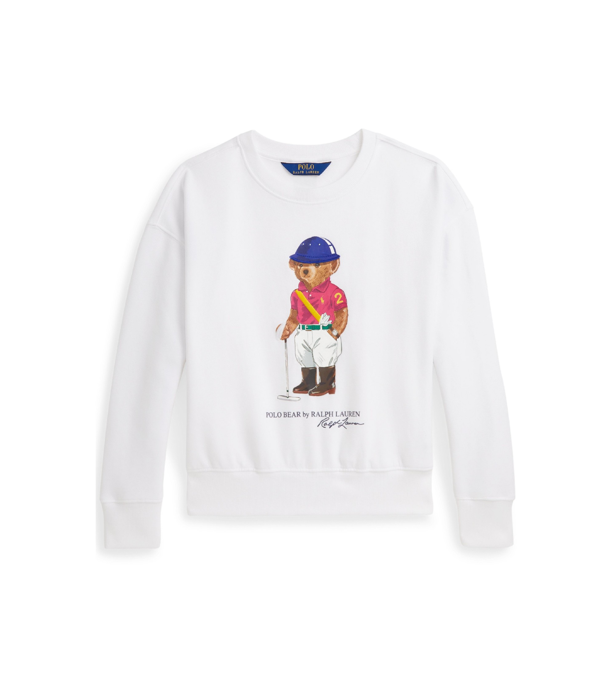 Polo Ralph Lauren für Mädchen. 313A96116003 Quadratisches Fleece-Sweatshirt mit Polo-Bär weiß ((S) 7años= 130/134cm), Lässig, Baumwolle, Kin
