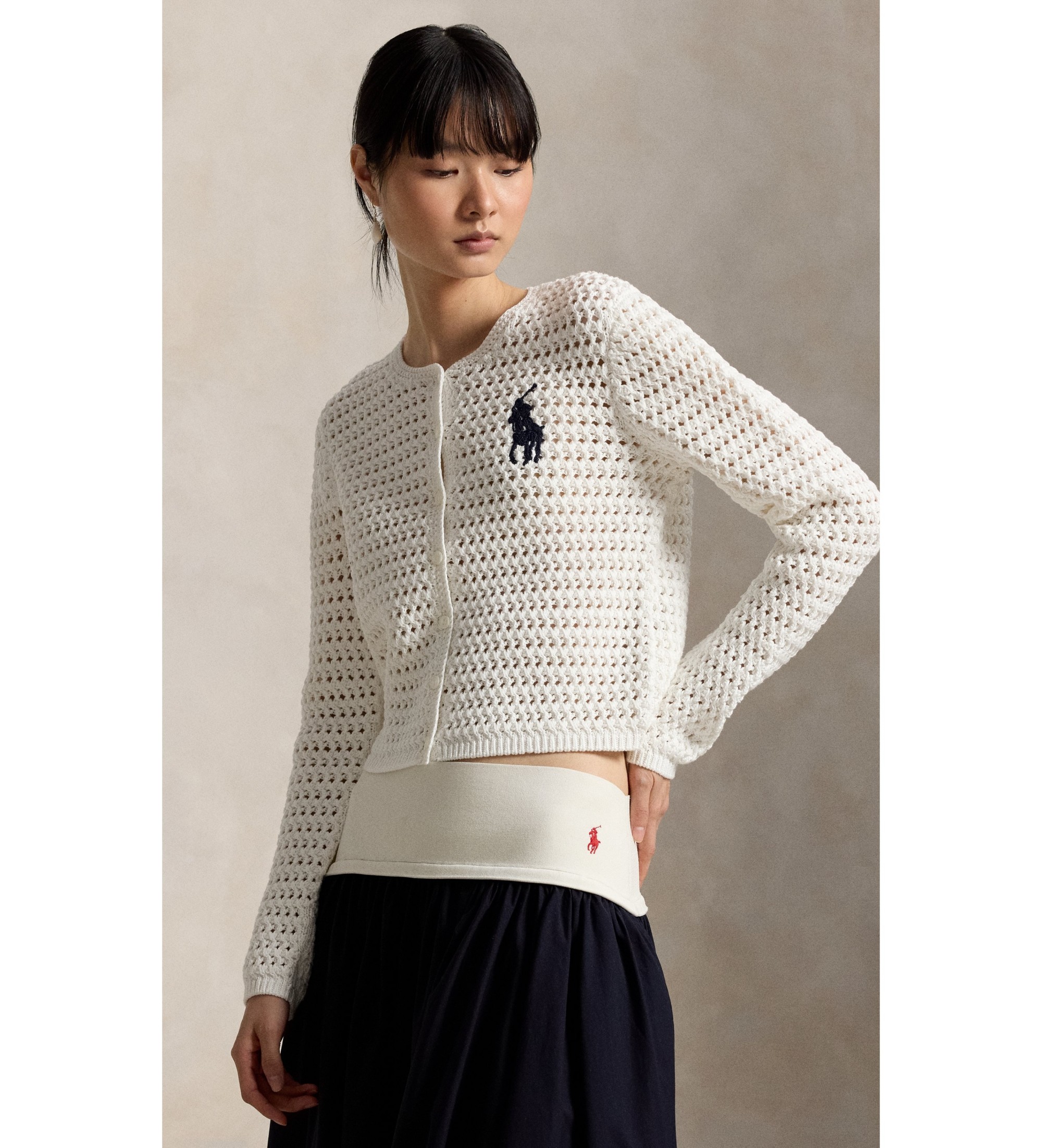 Polo Ralph Lauren für Damen. 211A12705001 Gehäkelte Strickjacke weiß (L), Lässig