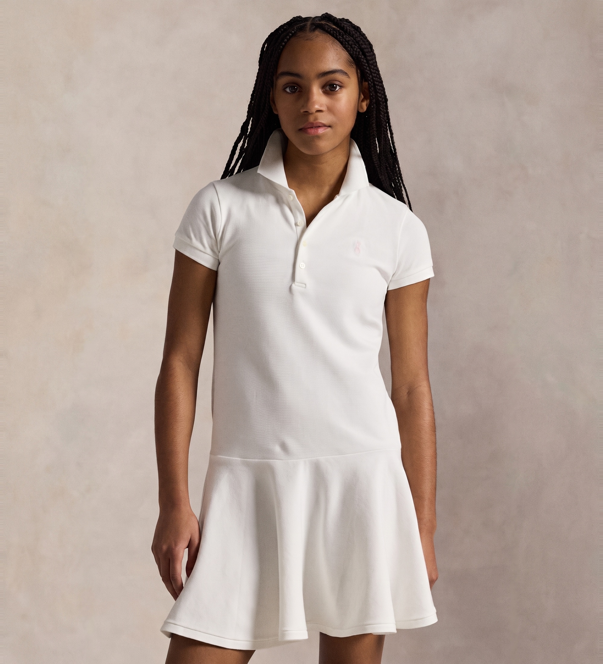 Polo Ralph Lauren für Mädchen. 313624740003 Weißes Stretch-Piqué-Polokleid ((S) 7años= 130/134cm), Lässig, Baumwolle, Kinderbekleidung