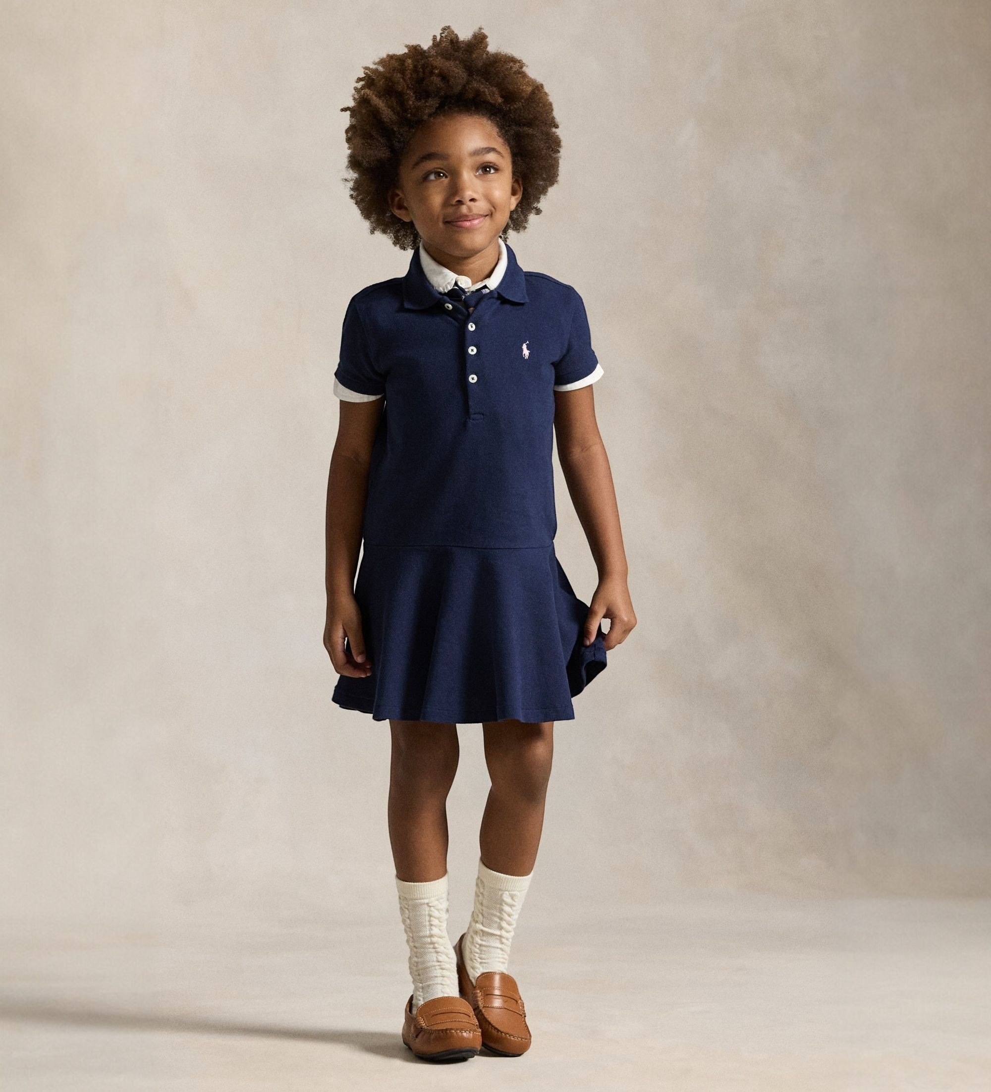 Polo Ralph Lauren für Mädchen. 312624740001 Marinefarbenes Stretch-Piqué-Polokleid (6.5años= 124/128cm), Lässig, Baumwolle, Kurzarm, Kinderb