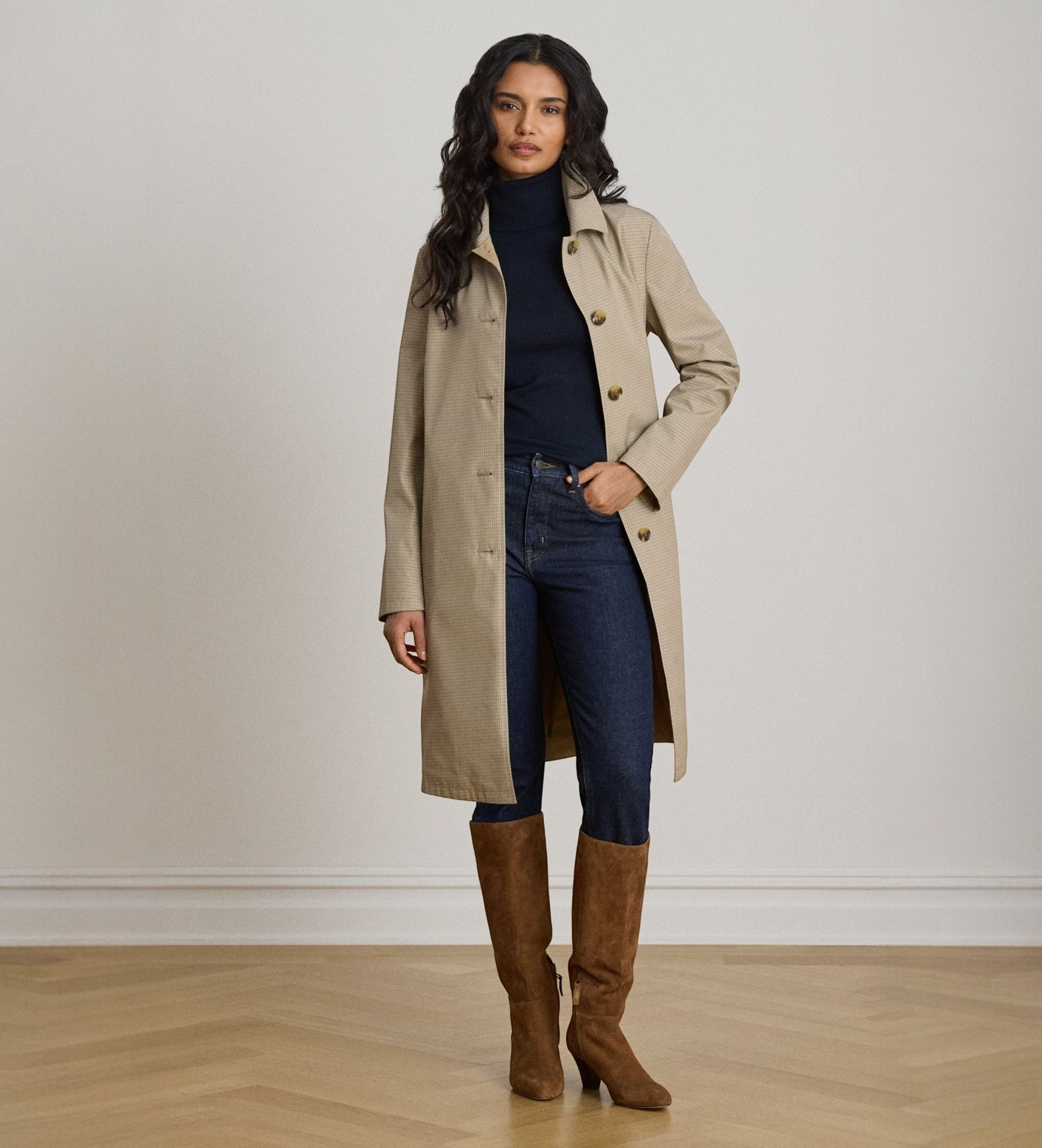 Lauren Ralph Lauren für Damen. 297P18072001 Reversibler Schottenkaro-Mantel mit braunem Karomuster (XS), Lässig, Polyester