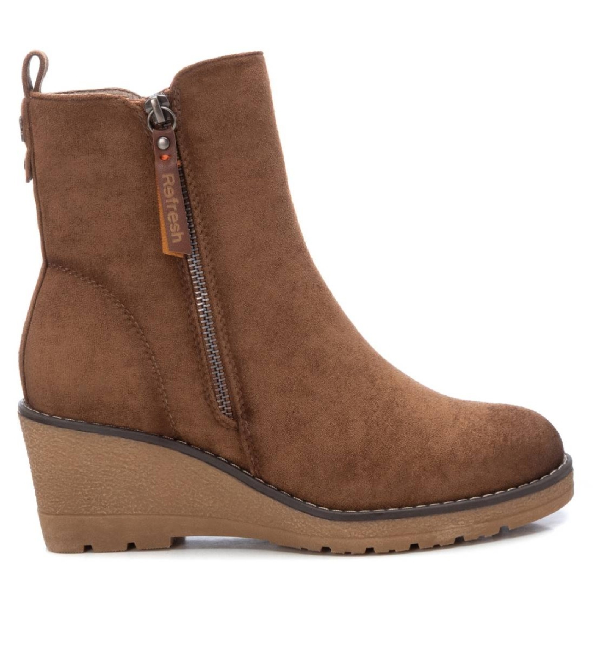 Refresh für Damen. 17100903-CAMEL Stiefelette braun Wildleder -Höhe 6cm Keil (40), 5 bis 8 cm, Reißverschluss, Lässig