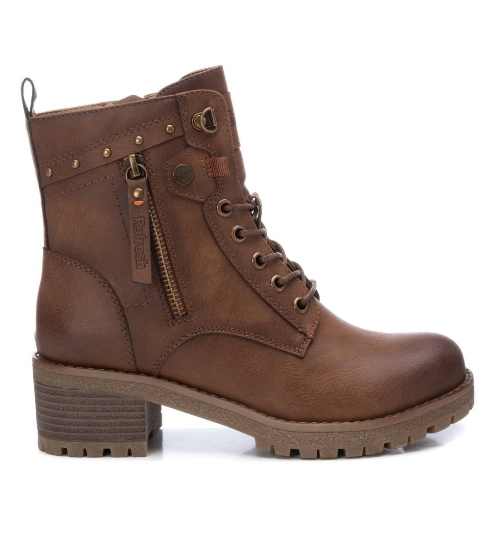 Refresh für Damen. 17224103-CAMEL Stiefelette 172241 braun (39), 3 bis 5 cm, Reißverschluss, Lässig