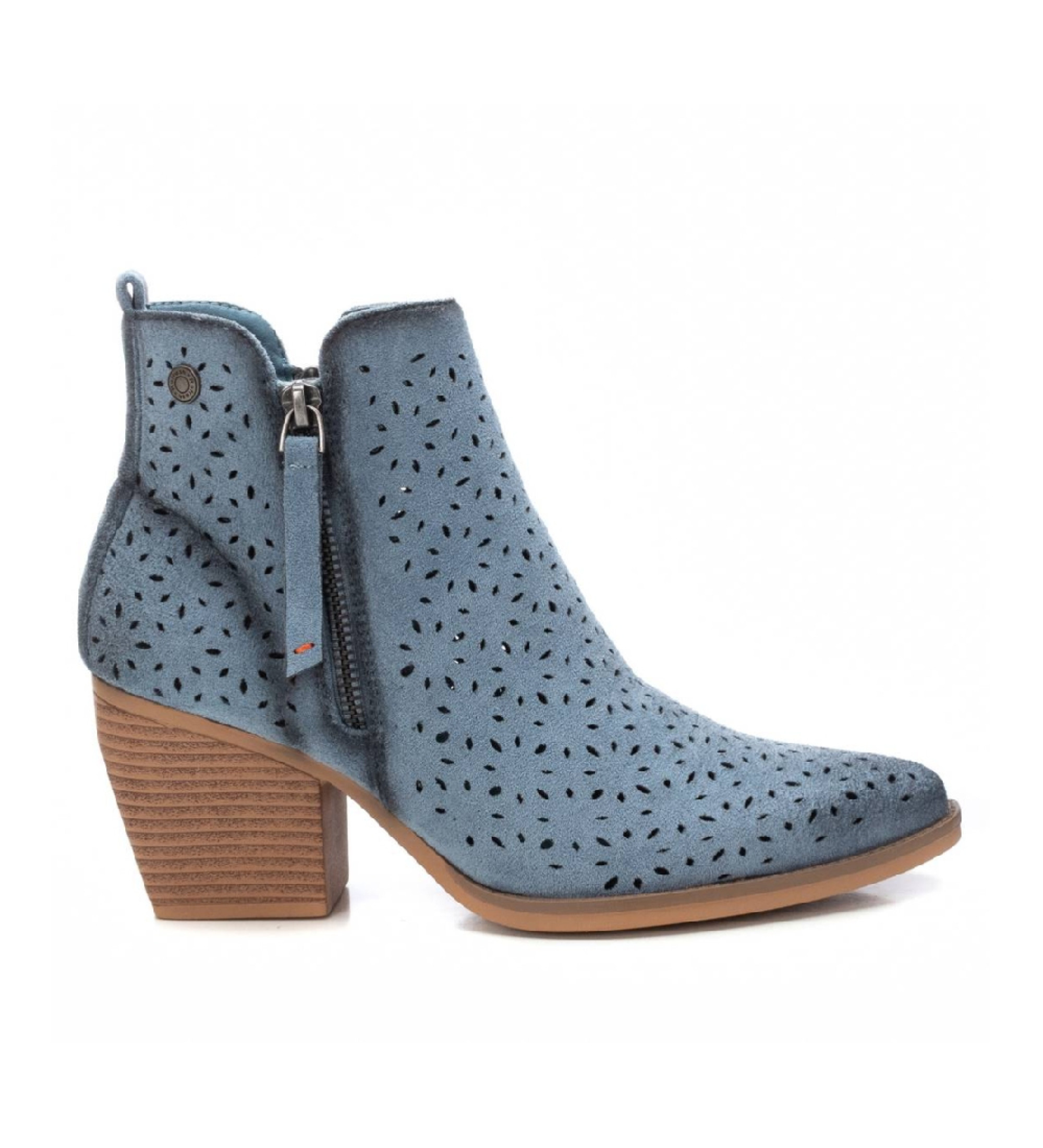 Refresh für Damen. 17251901-JEANS Lederstiefelette 172519 blau (39), 5 bis 8 cm, Reißverschluss, Lässig