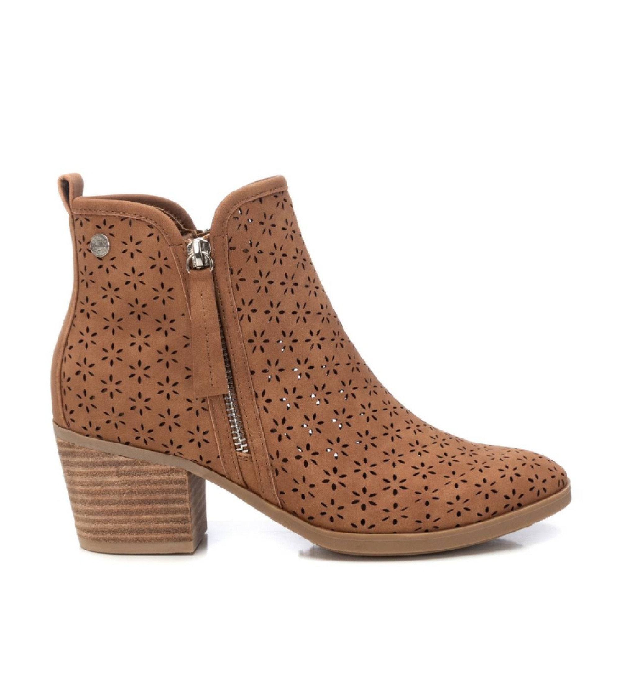 Refresh für Damen. 17278402-CAMEL Stiefelette 172784 braun (39), 5 bis 8 cm, Reißverschluss, Lässig