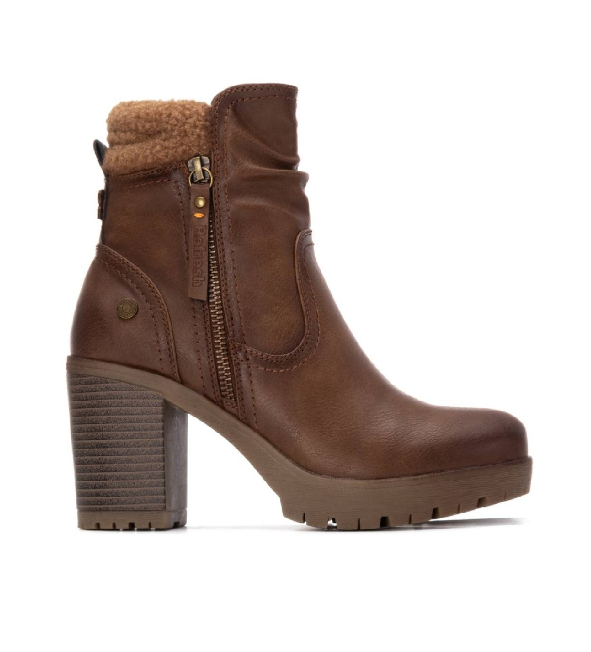Refresh für Damen. 17319901-CAMEL Stiefelette 173199 braun (41), 8 bis 10 cm, Reißverschluss, Lässig