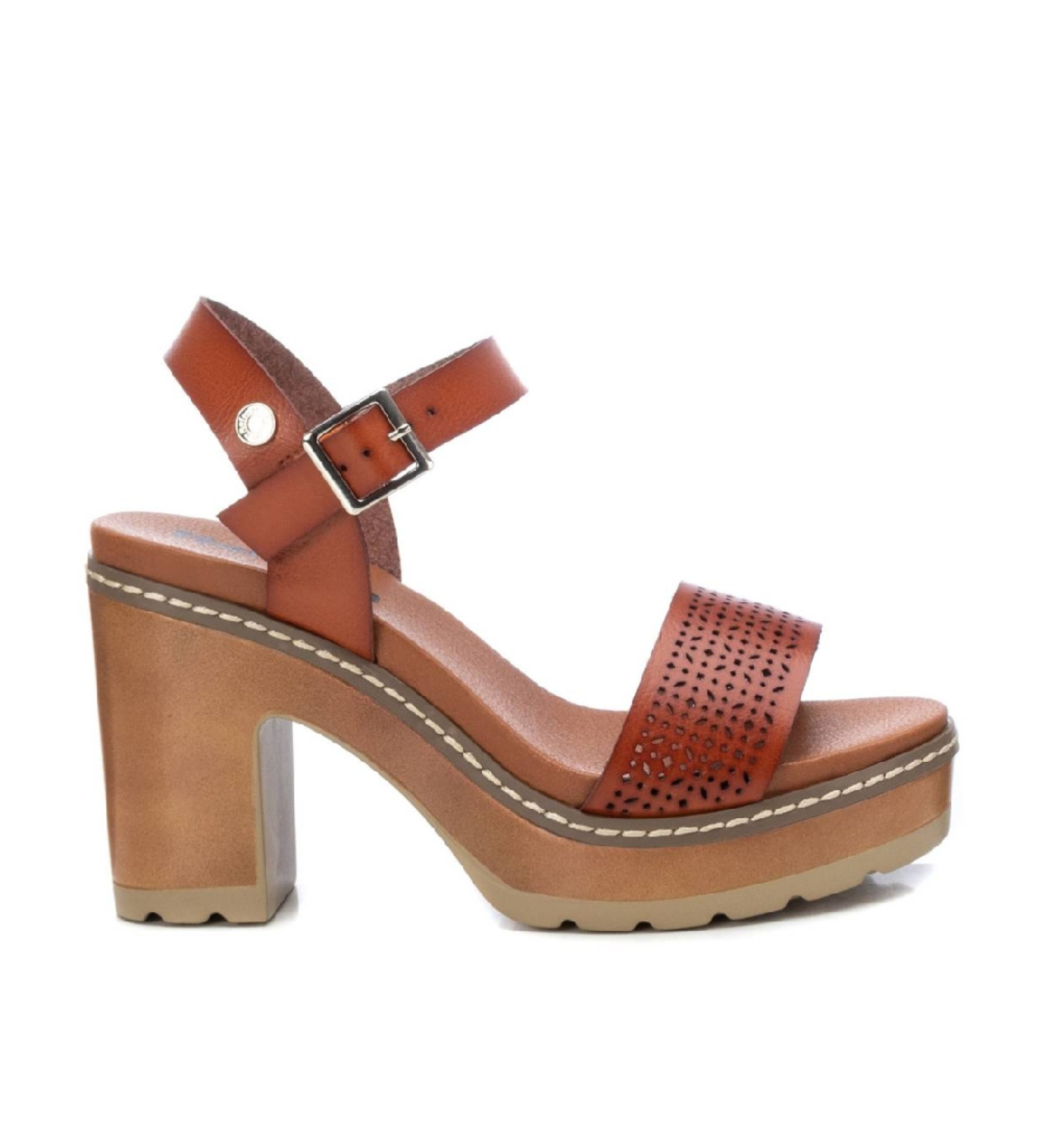 Refresh für Damen. 17077705-CAMEL Sandalen 170777 braun (38), 8 bis 10 cm, Schnalle, Lässig, Party