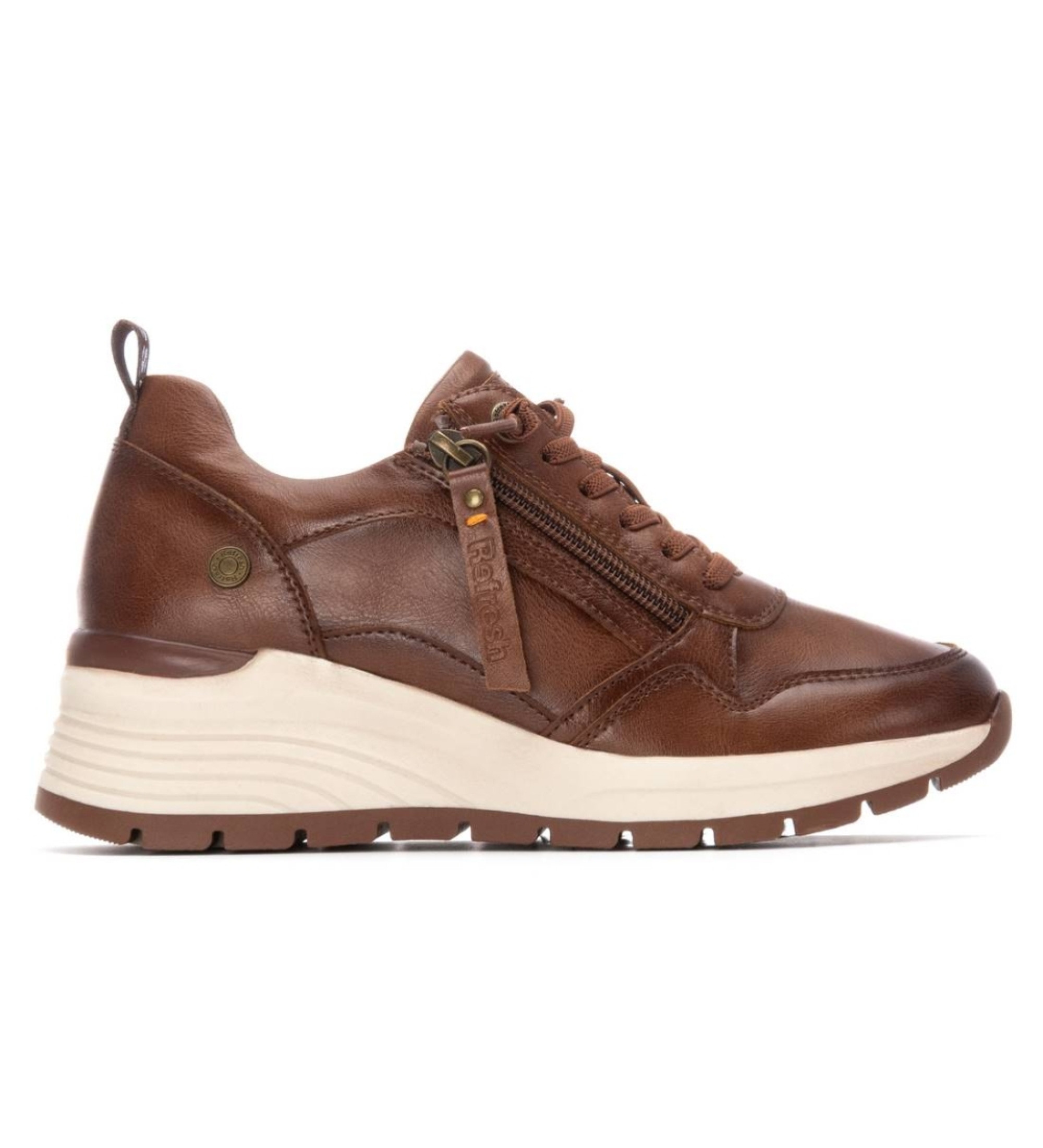 Refresh für Damen. 17293802-CAMEL Turnschuhe 172938 braun (40), 1 bis 3 cm, Schnürsenkel, Reißverschluss, Lässig