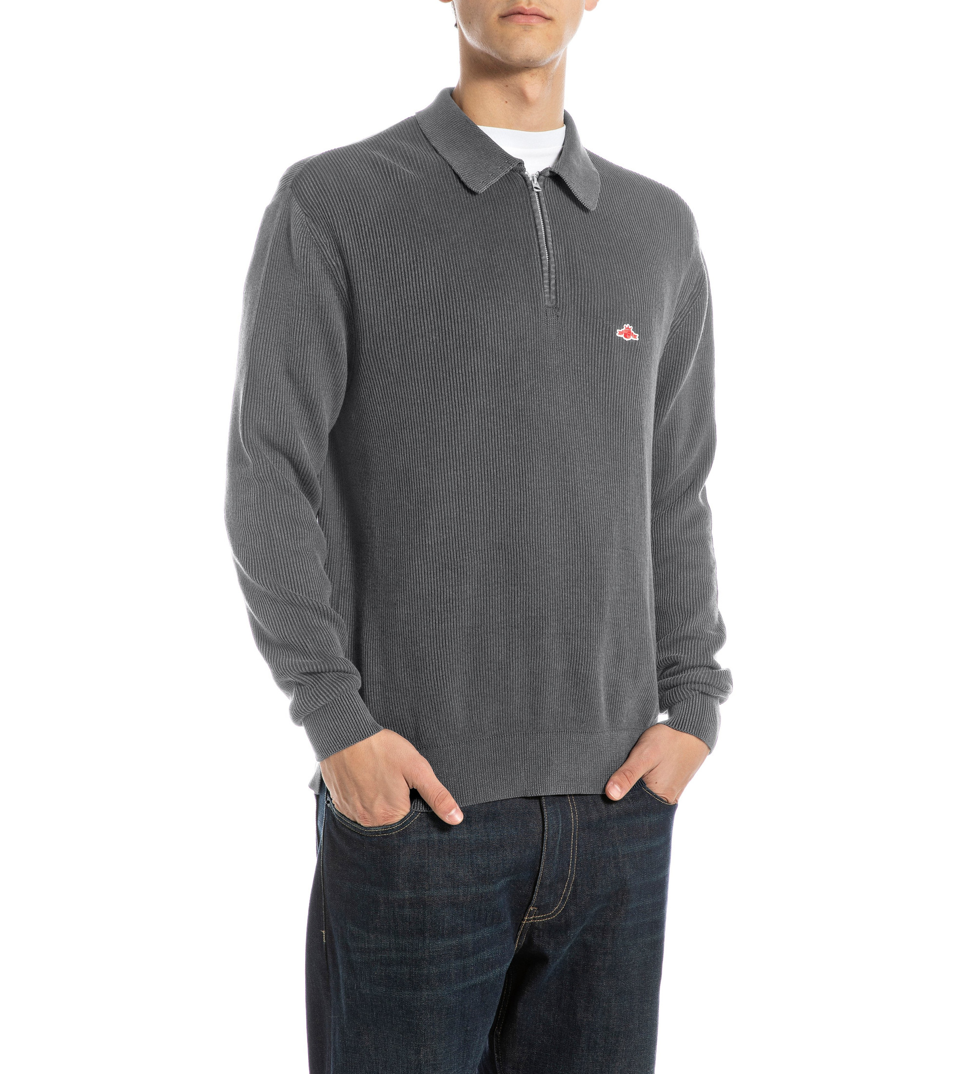 Replay für Herren. UK4867.000.G21280G Pullover mit kurzem grauem Reißverschluss (M), Lässig, Baumwolle