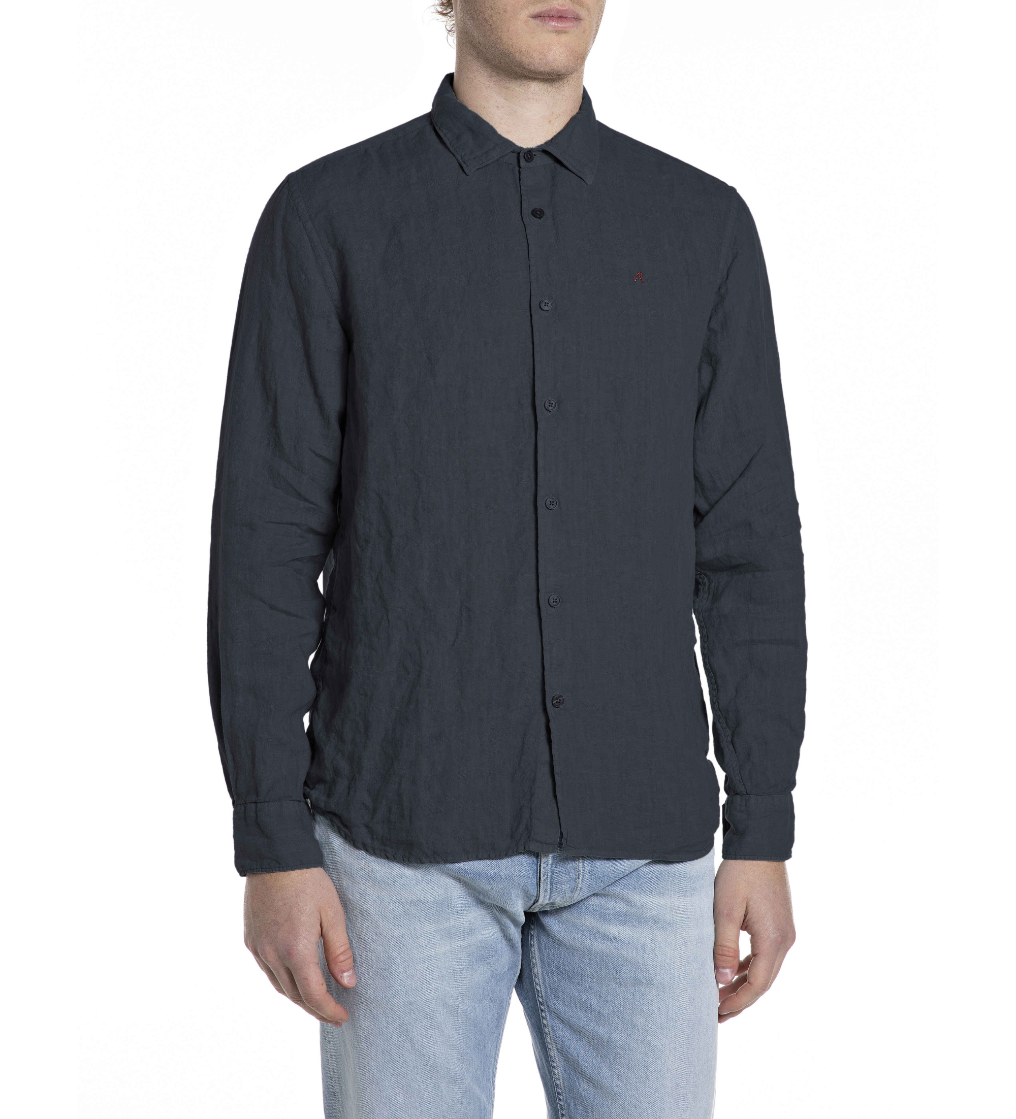Replay für Herren. M4159.000.81388B Leinenhemd Regular Fit navy (S), Lässig, Langarm, Marine