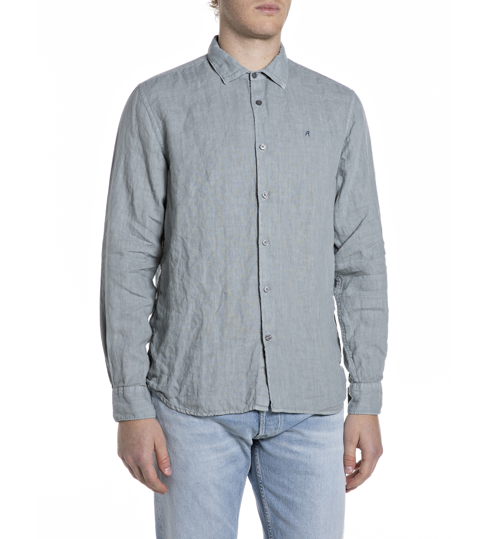 Replay für Herren. M4159.000.81388B Naturale blaues Hemd (L), Lässig, Baumwolle, Langarm