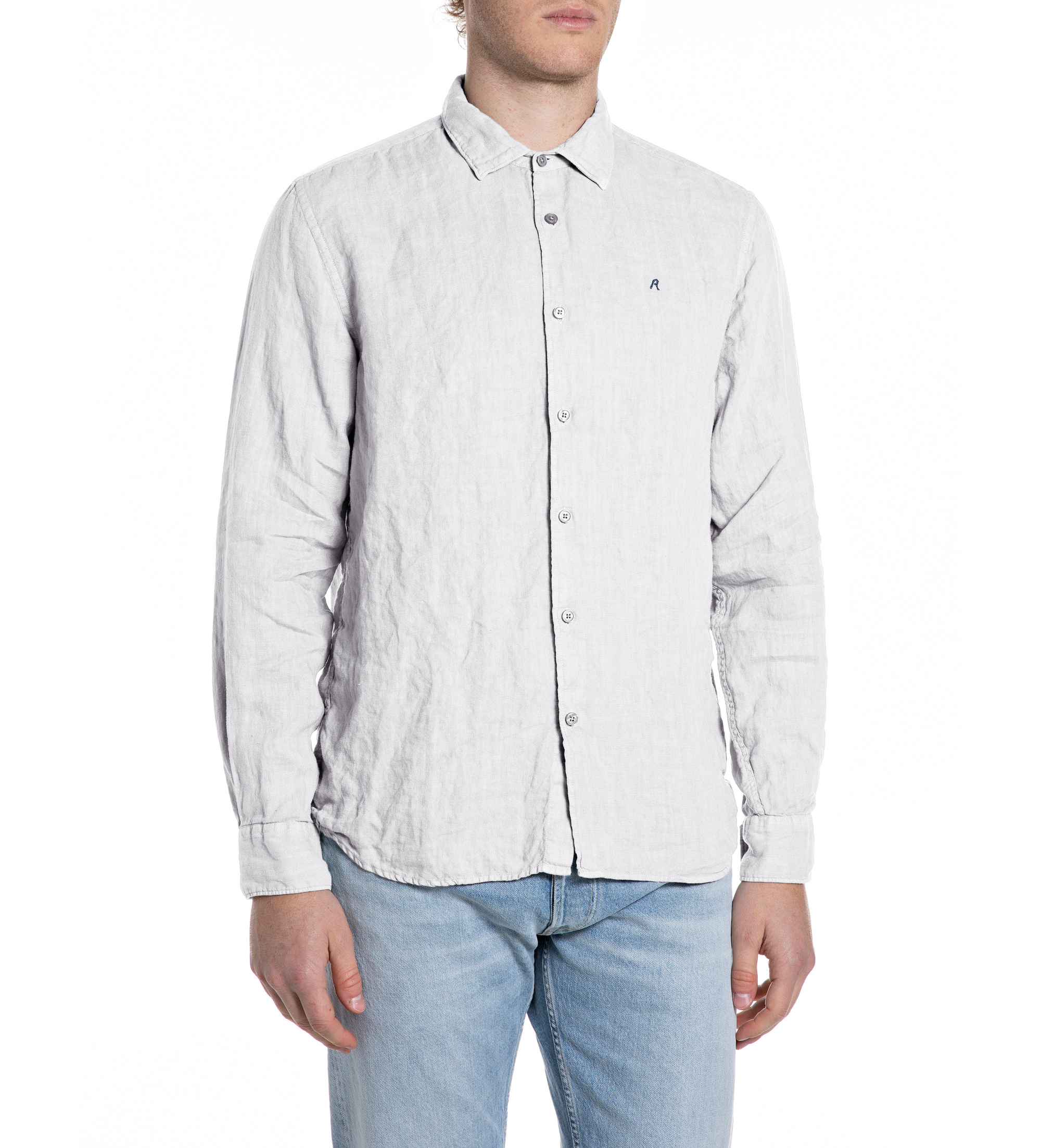 Replay für Herren. M4159.000.81388B Naturale Hemd weiß (M), Lässig, Baumwolle, Langarm