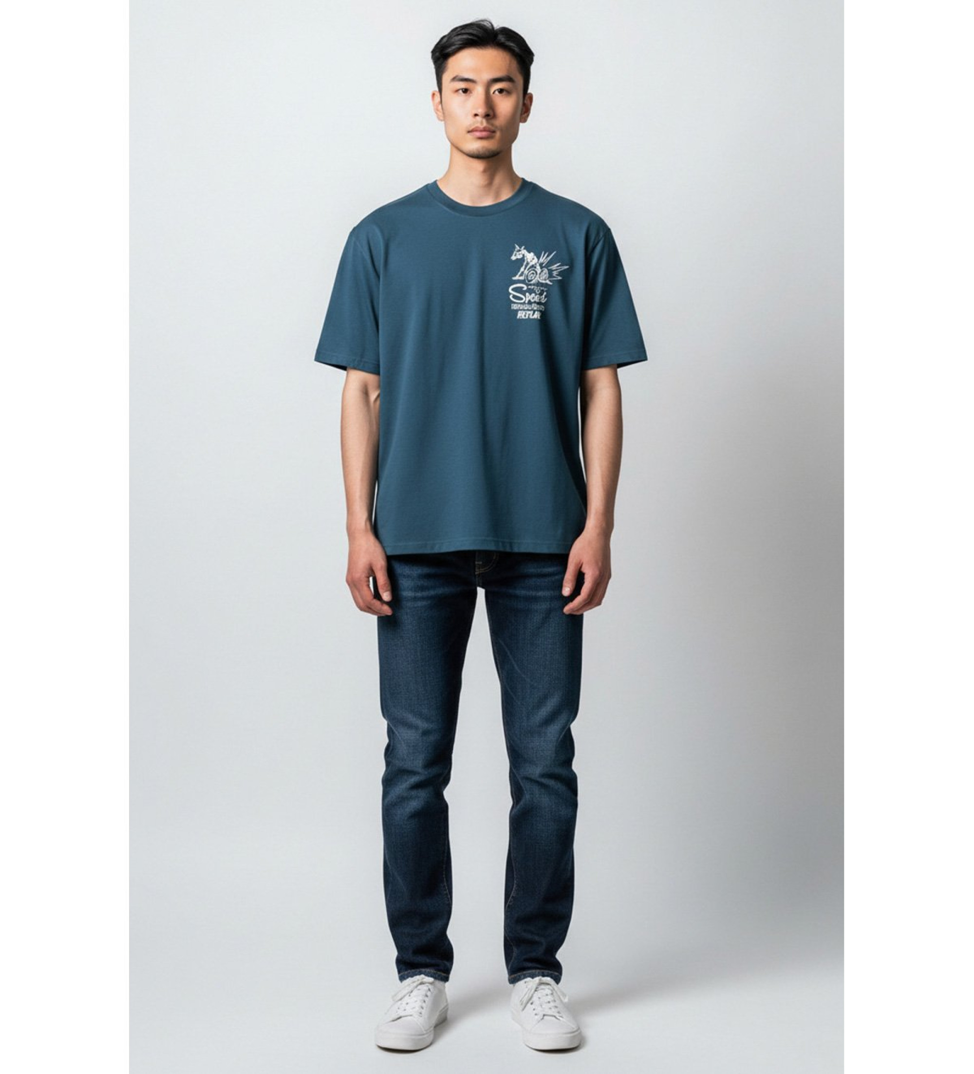 Replay für Herren. M3345.000.2660 Zoll-T-Shirt blau (L), Lässig, Baumwolle, Kurzarm