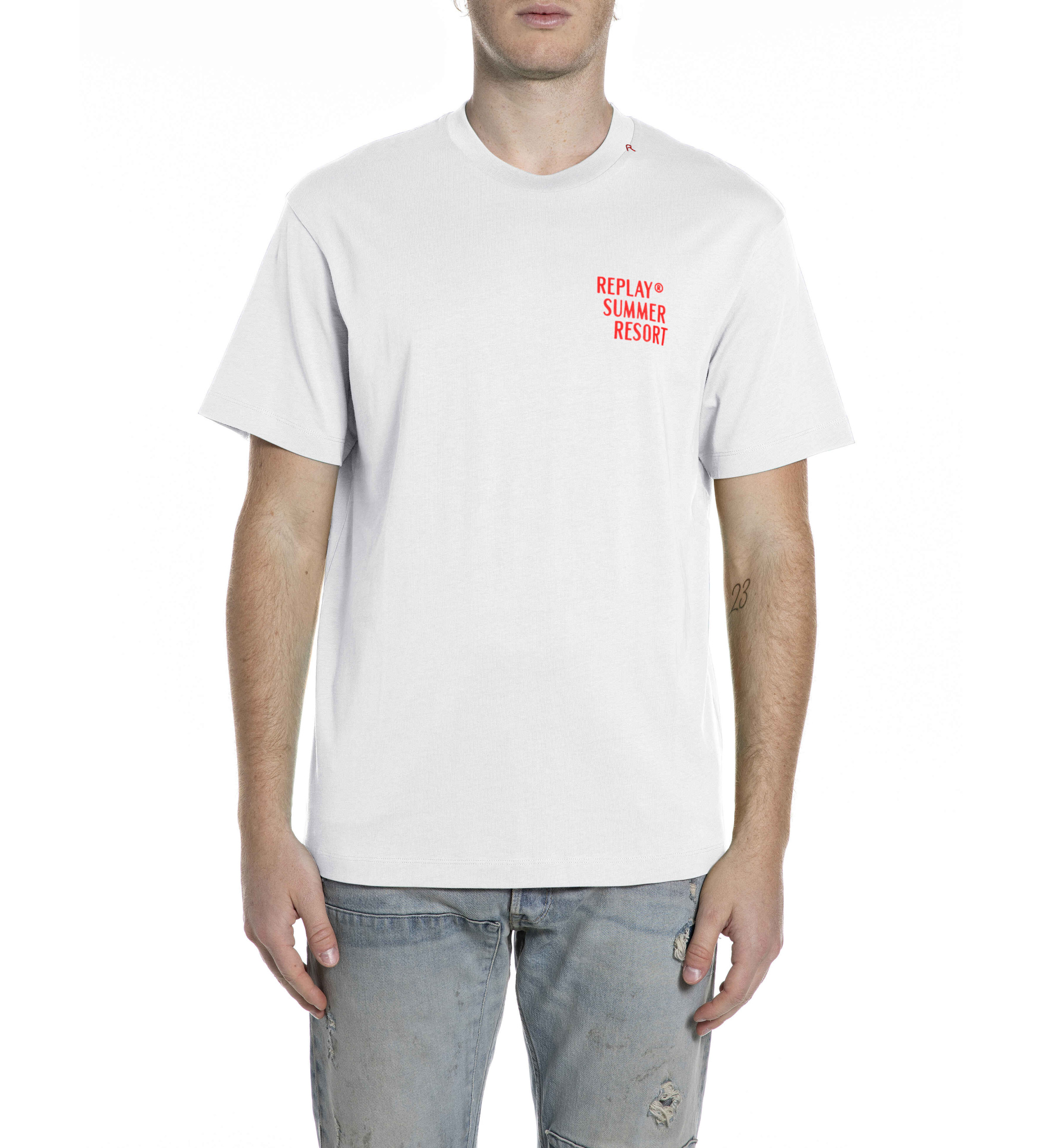 Replay für Herren. M3378.000.23608P Weißes bedrucktes T-shirt (M), Lässig, Baumwolle, Kurzarm