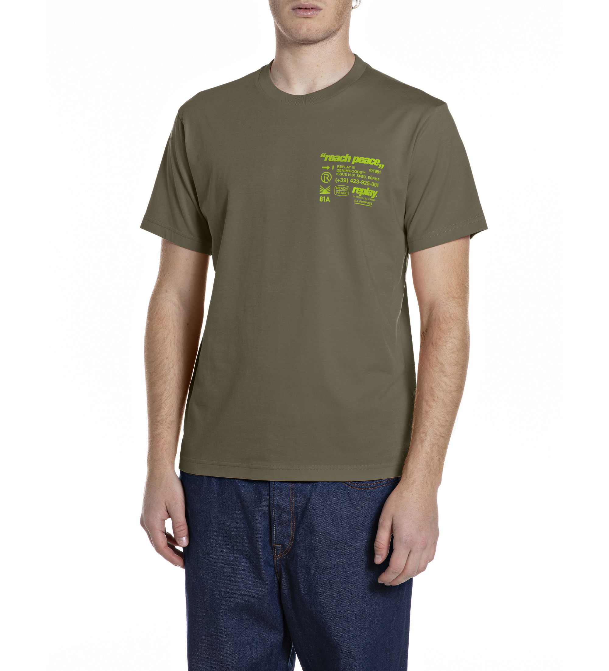 Replay für Herren. M3353.000.2660 Grünes T-Shirt mit Grafik (S), Lässig, Baumwolle, Kurzarm
