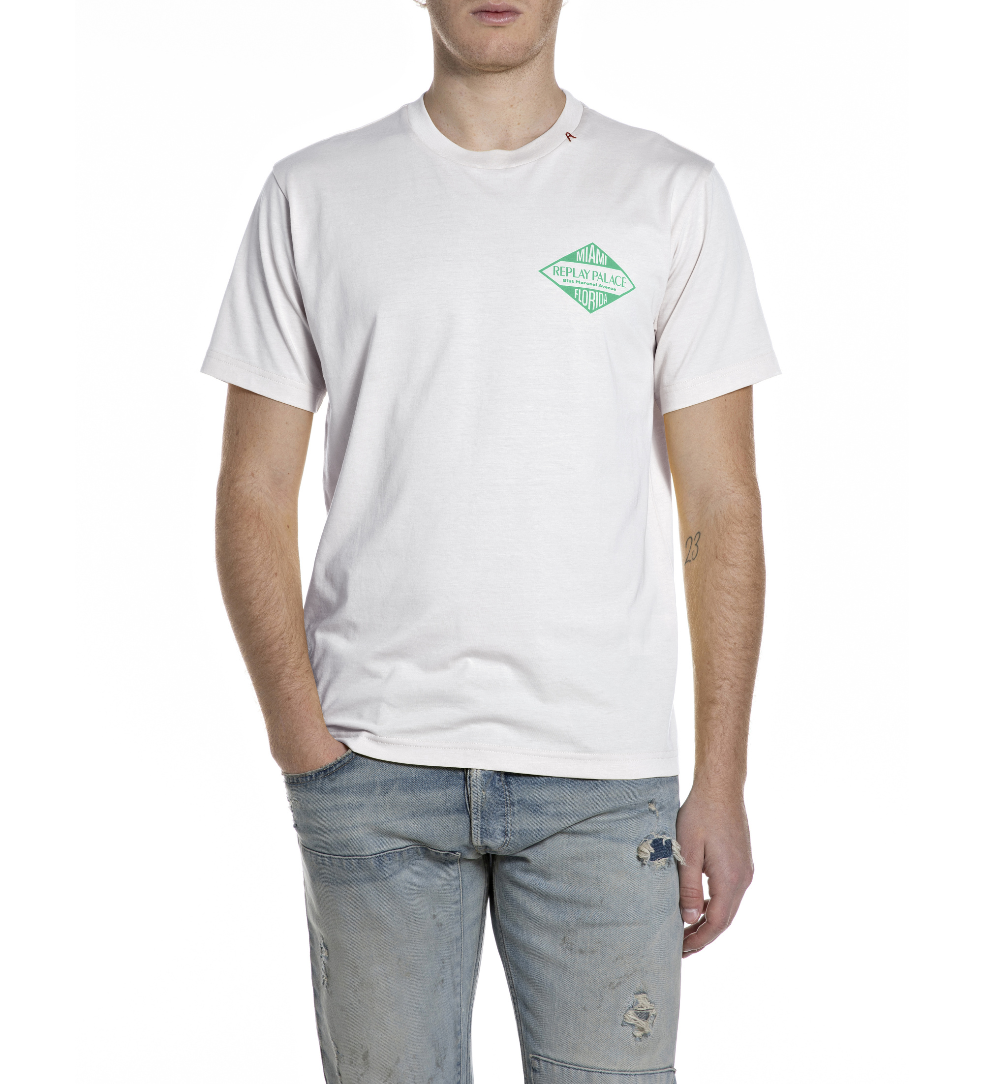 Replay für Herren. M3344.000.2660 Weißes Logo-T-Shirt (M), Lässig, Baumwolle, Kurzarm