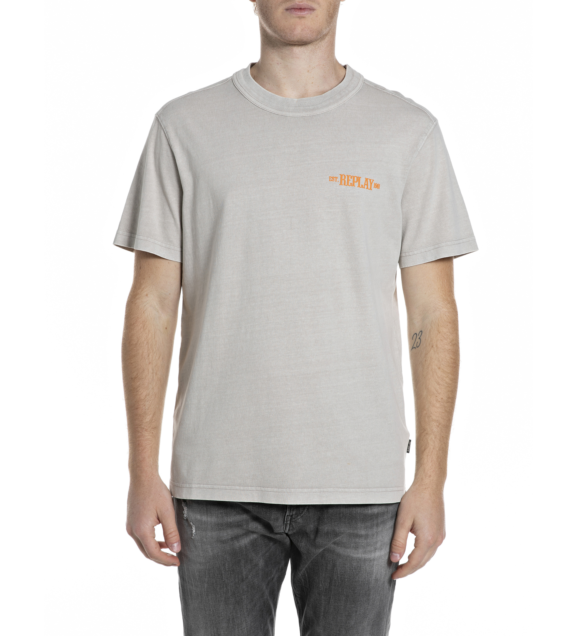 Replay für Herren. M3398.000.22662N Graues Logo-T-Shirt (L), Lässig, Baumwolle, Kurzarm