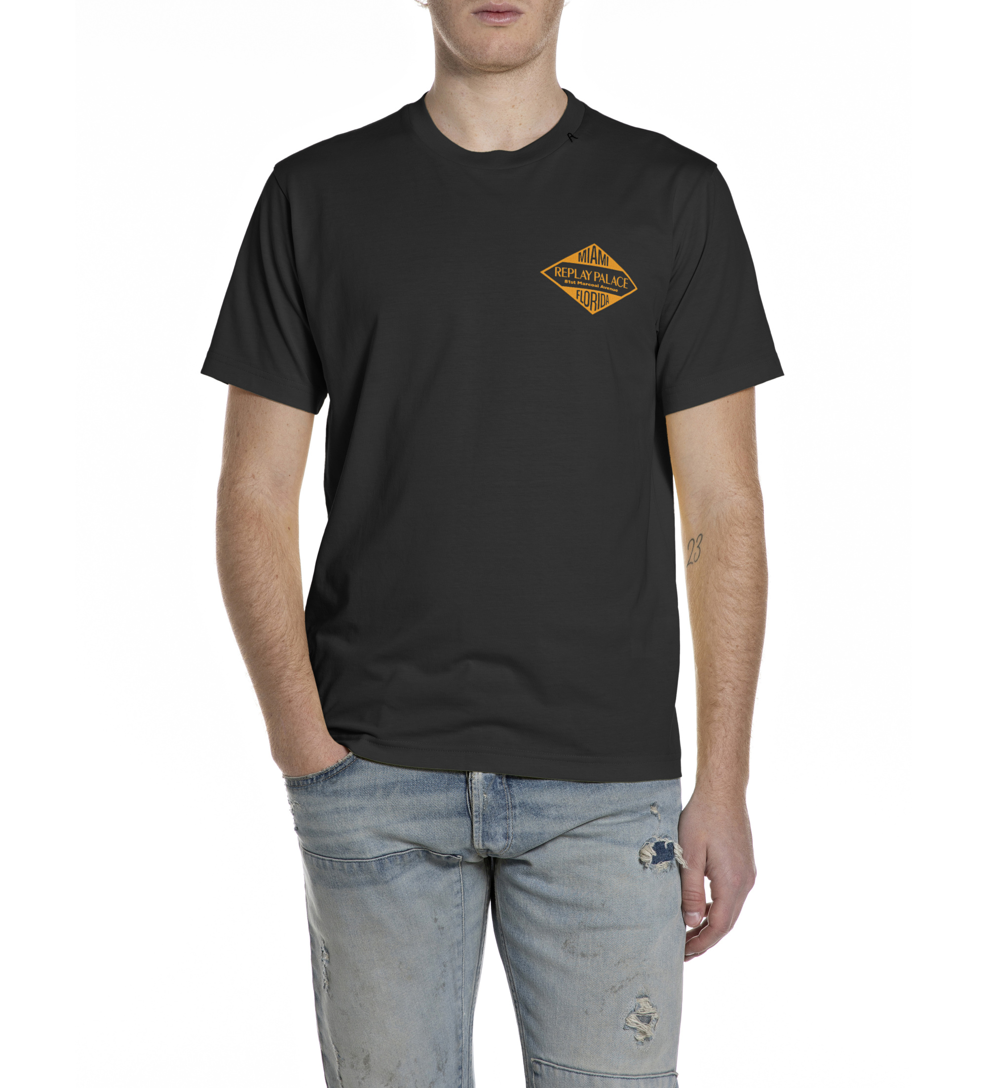 Replay für Herren. M3344.000.2660 Logo-T-Shirt schwarz (M), Lässig, Baumwolle, Kurzarm
