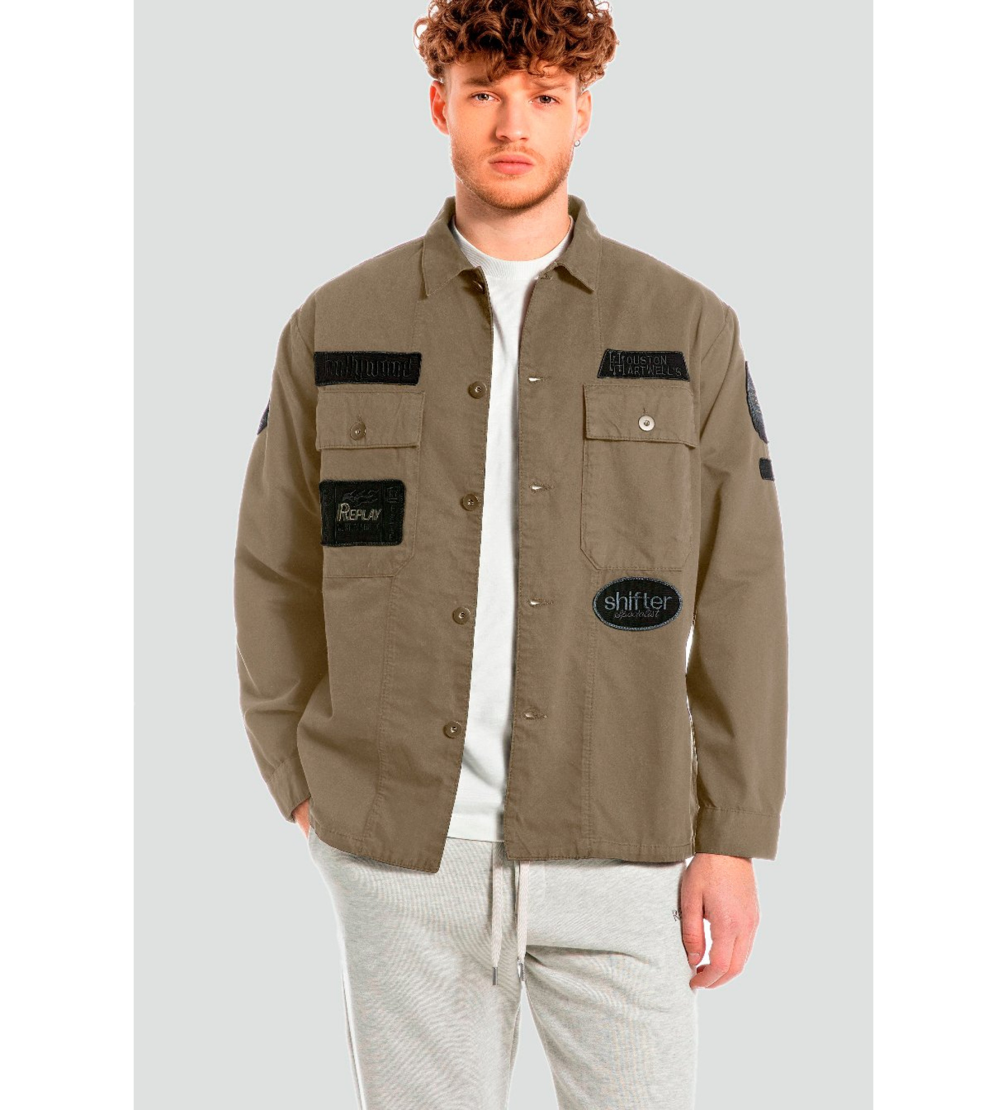 Replay für Herren. M8445B.000.85172 Regular Fit Jacke mit Aufnähern grün (M), Lässig, Baumwolle
