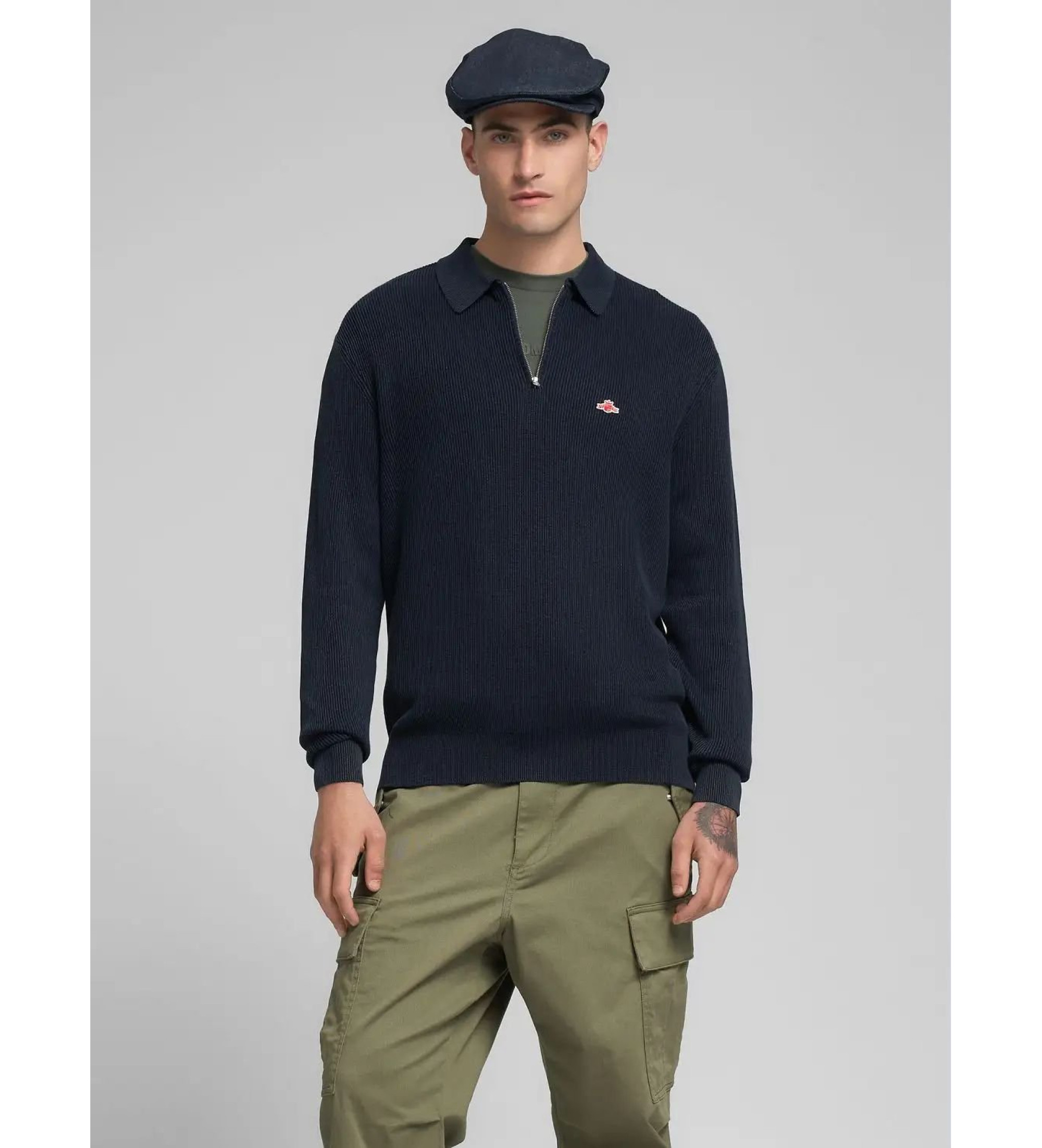 Replay für Herren. UK4867.000.G21280G Pullover mit kurzem marineblauem Reißverschluss (XL), Lässig, Baumwolle