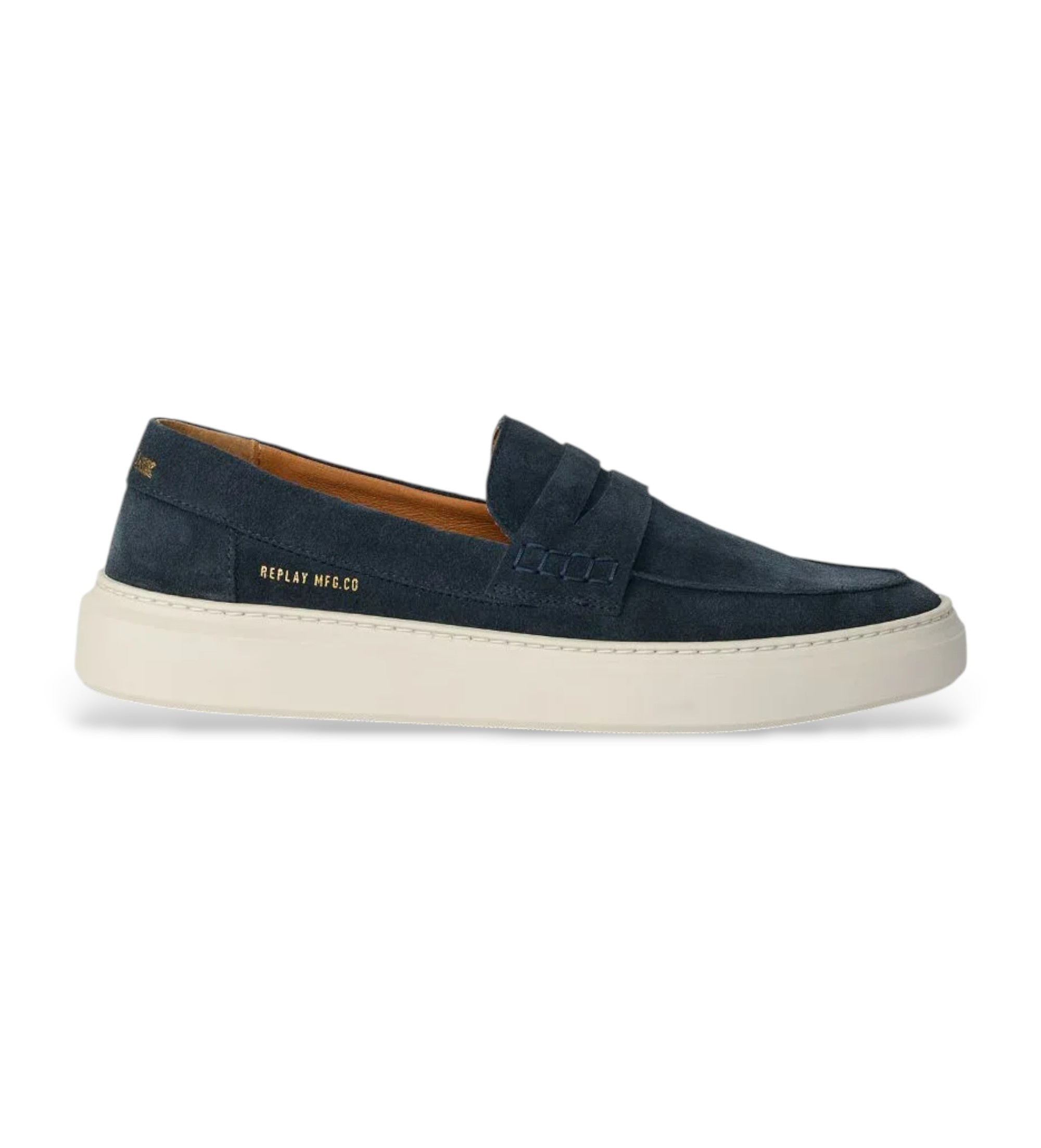 Replay für Herren. RZ8H0002L Leder-Mokassins Brice Tonal Navy (44), Wohnung, Keine, Lässig, Klassisch, Marine