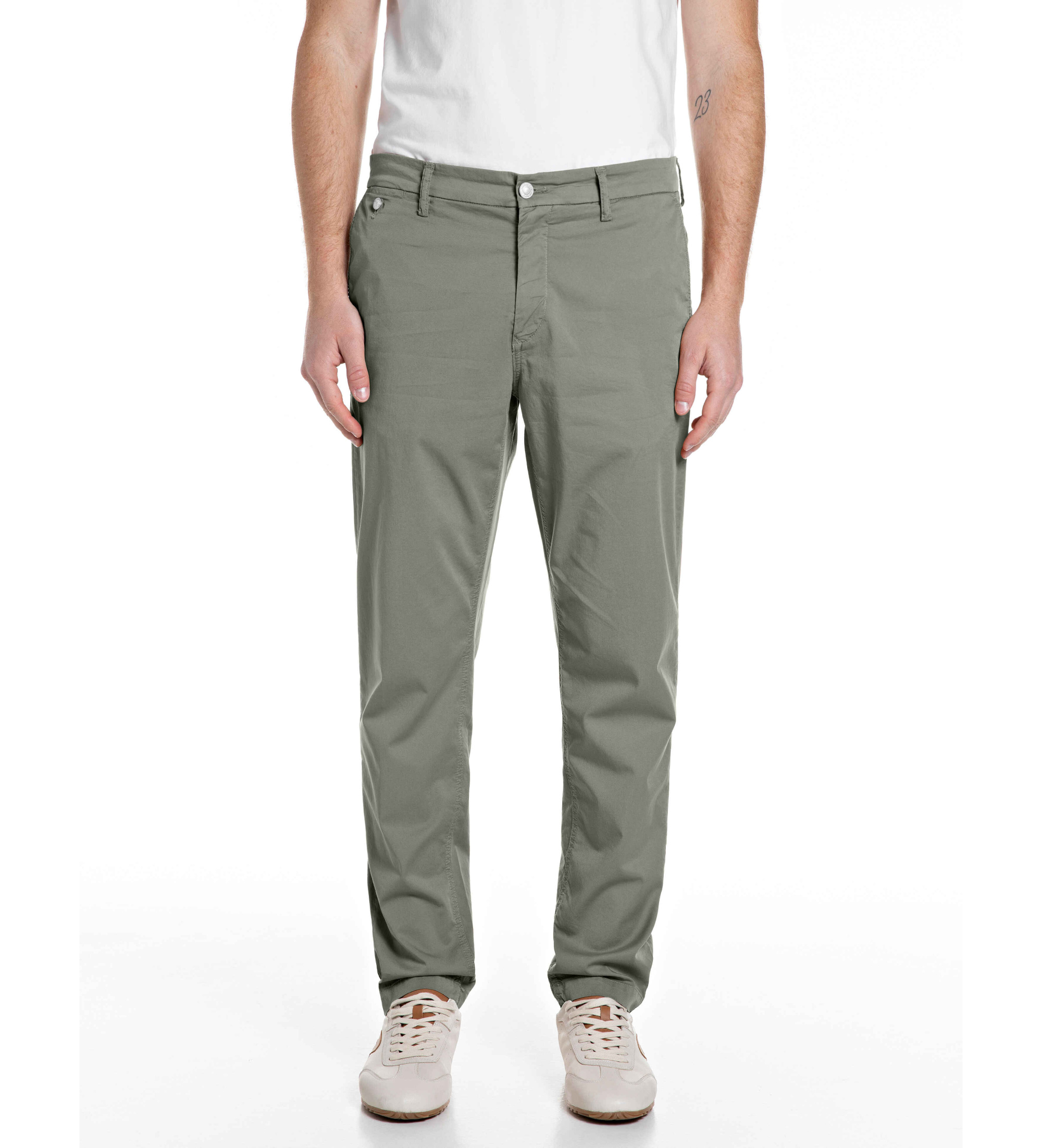 Replay für Herren. M9722J.000.8075951 Regular Fit Chino-Hose Benni grün (31/32), Lässig, Baumwolle