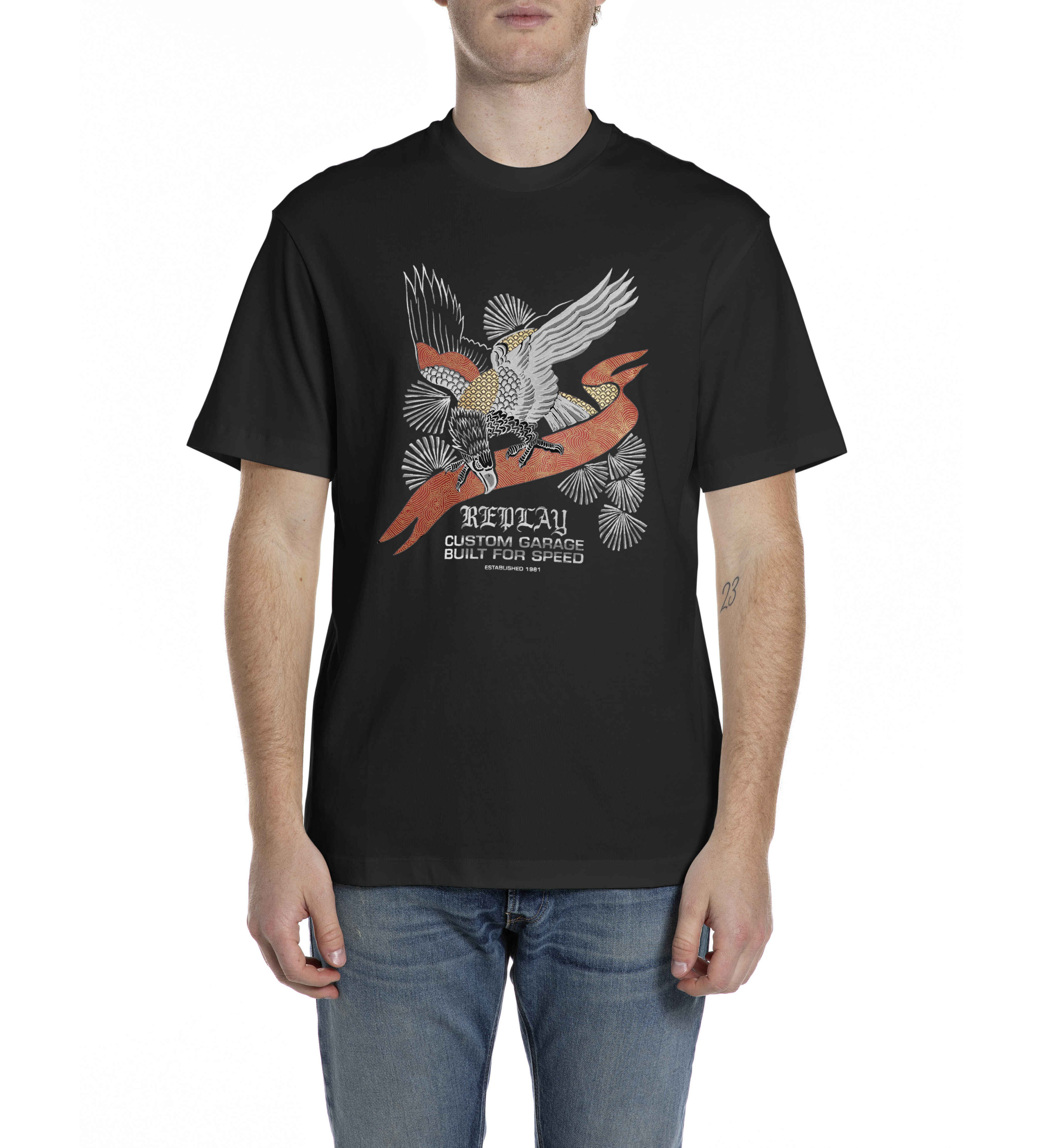 Replay für Herren. M3430.000.23608P TShirt (M), Schwarz, Lässig, Baumwolle, Kurzarm