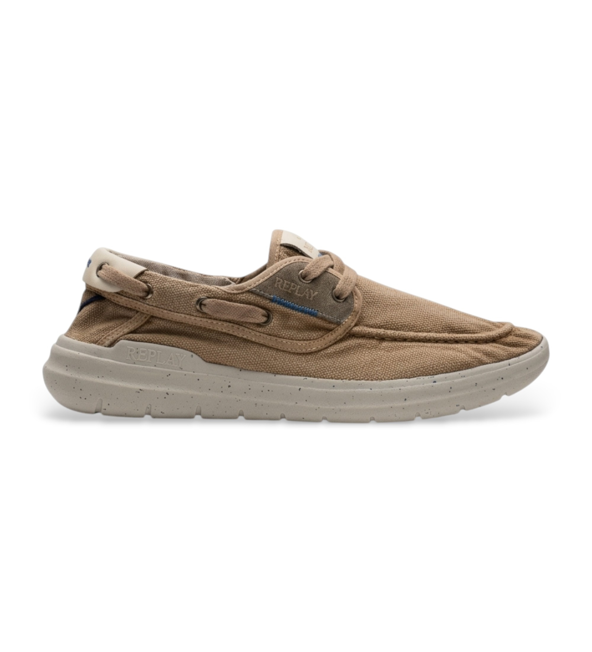 Replay für Herren. RSM30001T Turnschuhe Instant Boat braun beige (45), Stoff, Wohnung, Schnürsenkel, Lässig