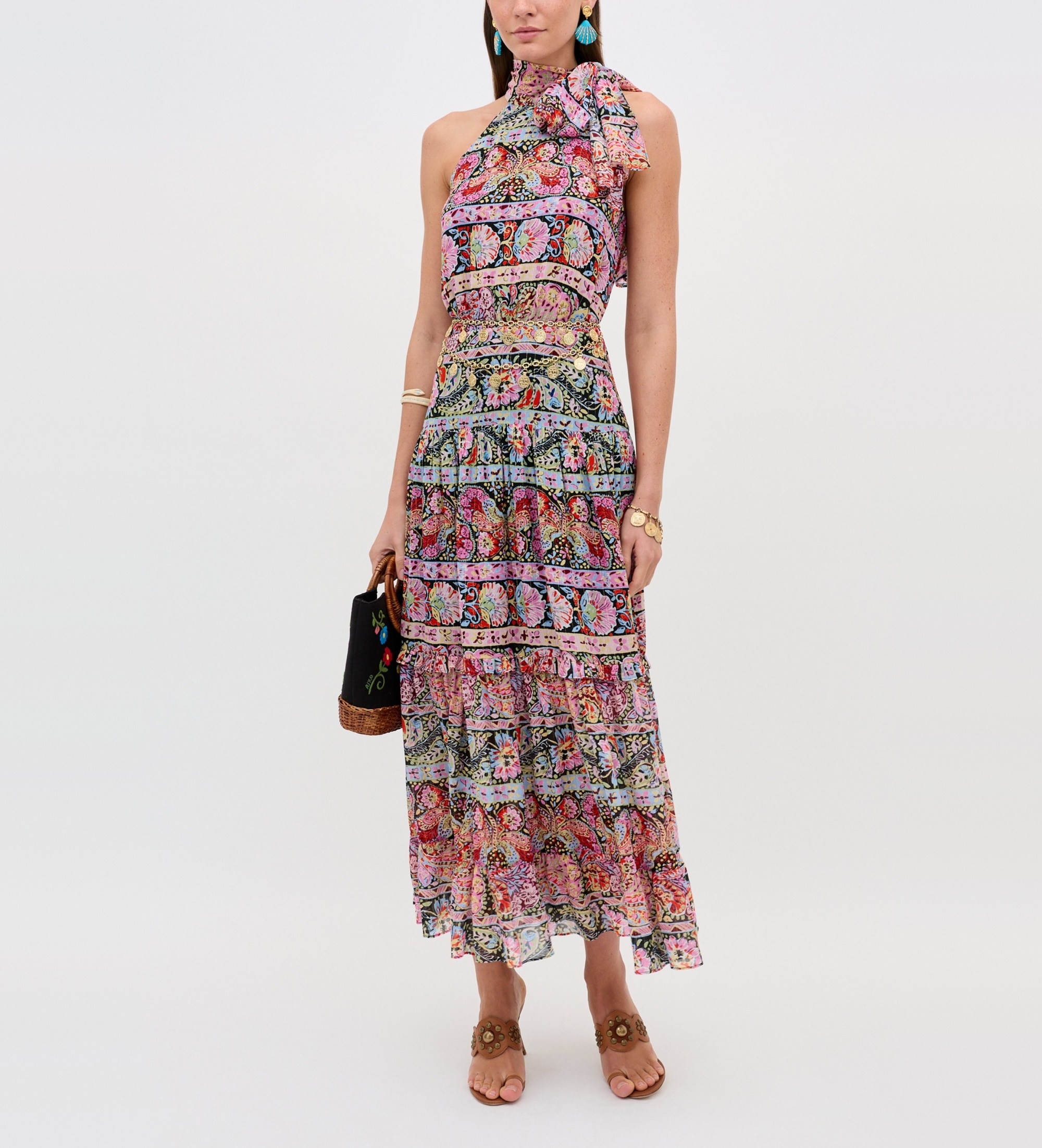 Rixo für Damen. 010.01500.226.08050 Abi mehrfarbiges Kleid (M), Lässig, Kunstseide, Ärmellos / Hosenträger